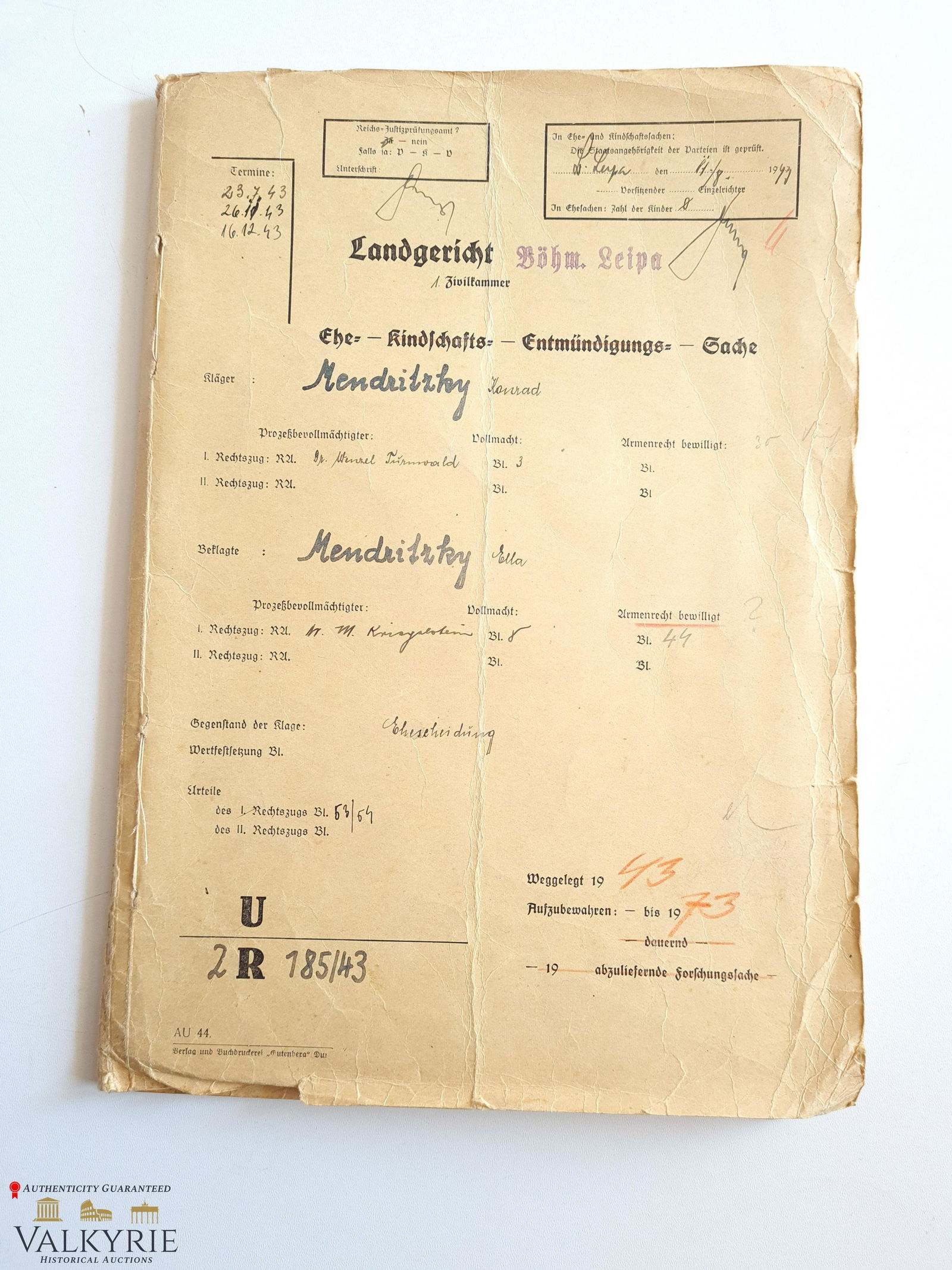 WW 2 - Complete dossier of the District court from BÃ¶hm-Leipa about a case (1 of 16)