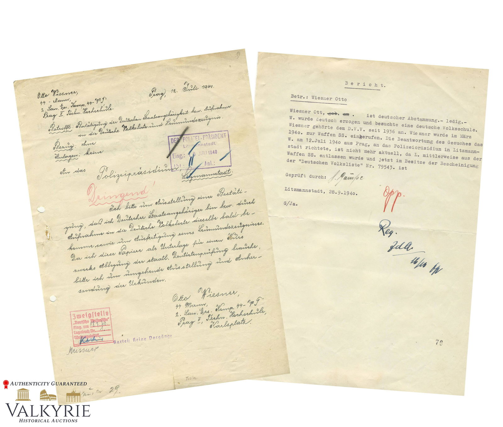2 Documents regarding the letter sent by SS Mann from Prague asking for certificate (1 of 5)