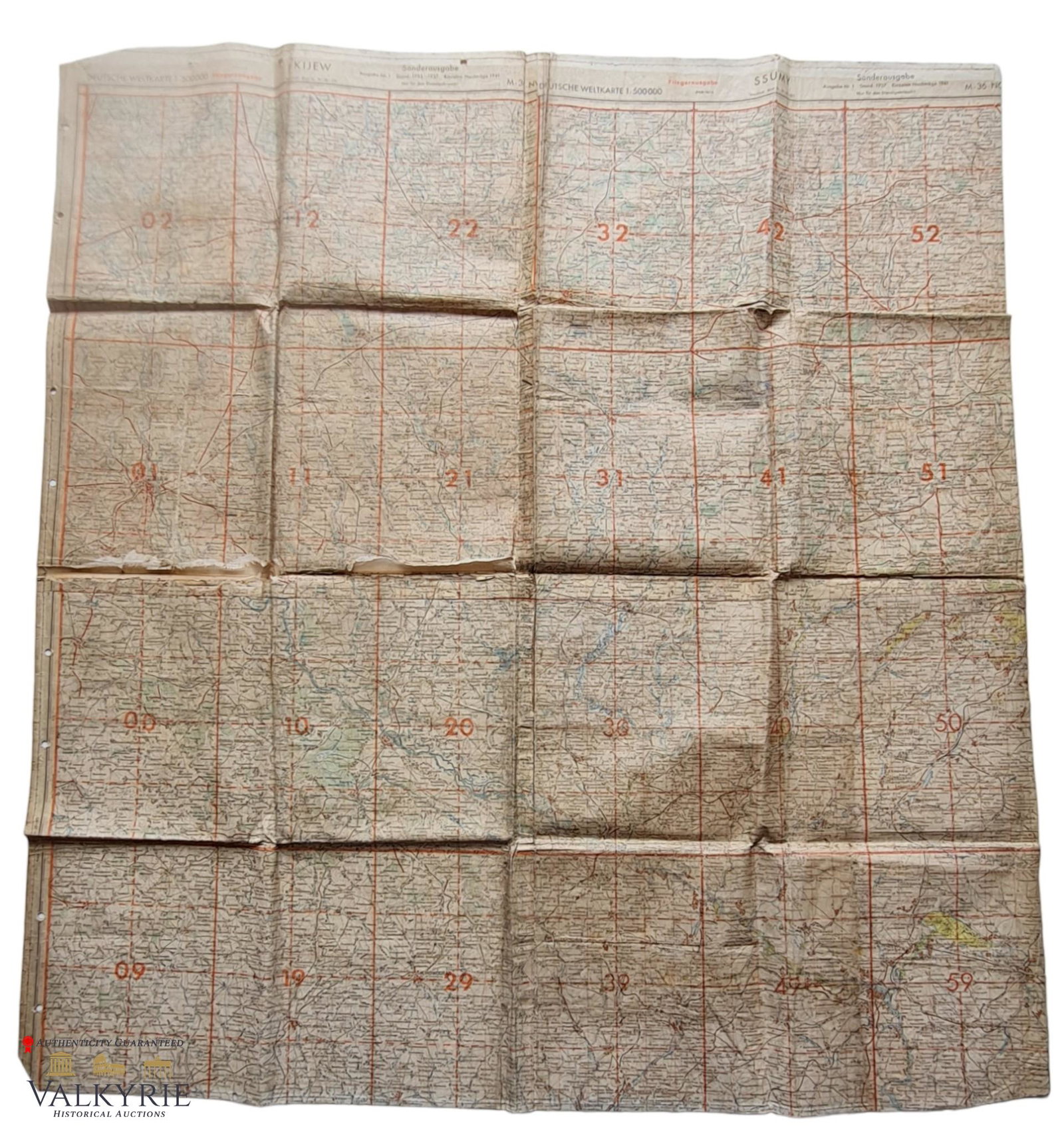 3 Reich Luftwaffe Map Kiev Area Ukraine 1941 Made on a special oilcloth !: DEUTSCHE WELTKARTE 1:500 000 KIJEV-SUMY Sonderausgaben Einzelne Nachtrage 1941 (Special editions, individual supplements 1941) Nur fur den Dienstgebrauch! For official use only! Luftwaffe map Kiev are