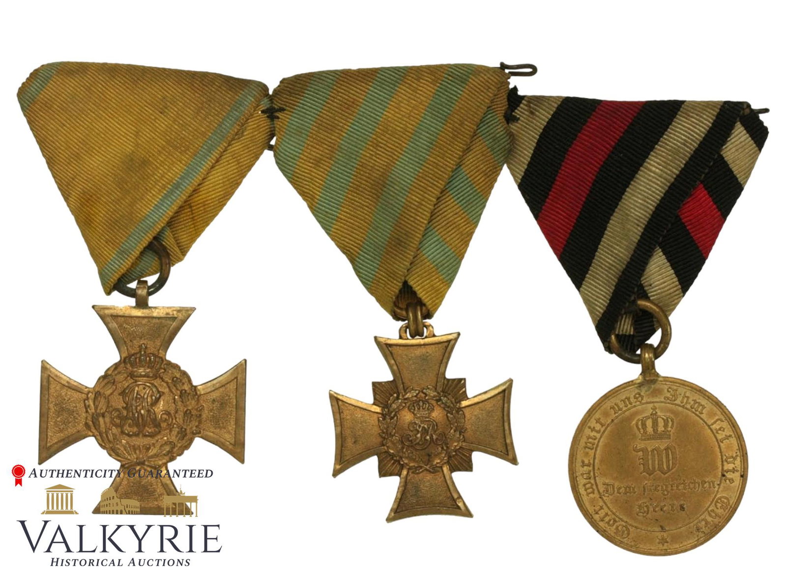 Set of German decorations. It consists of: 1. Saxony, Kingdom. A Commemorative Cross of 1863/1864: Set of German decorations. It consists of: 1. Saxony, Kingdom. A Commemorative Cross of 1863/1864(Erinnerungskreuz 1863/1864). Instituted 8 August 1890 by King Albert. (1890 issue). Constructed of bro