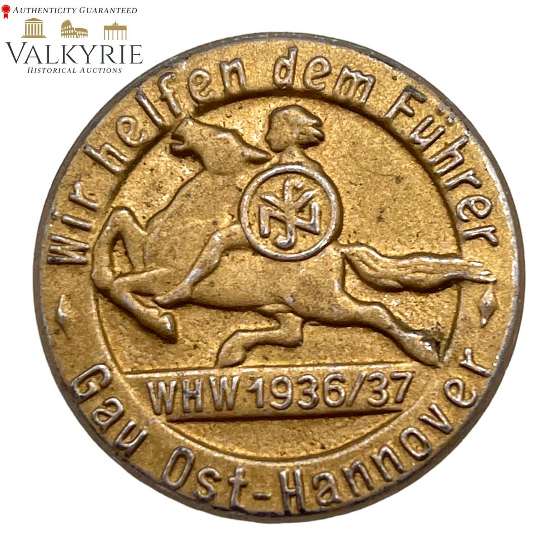 Nazi WHW Gau Ost Hannover Badge Tinnie: Nazi WHW Gau Ost Hannover Badge Tinnie