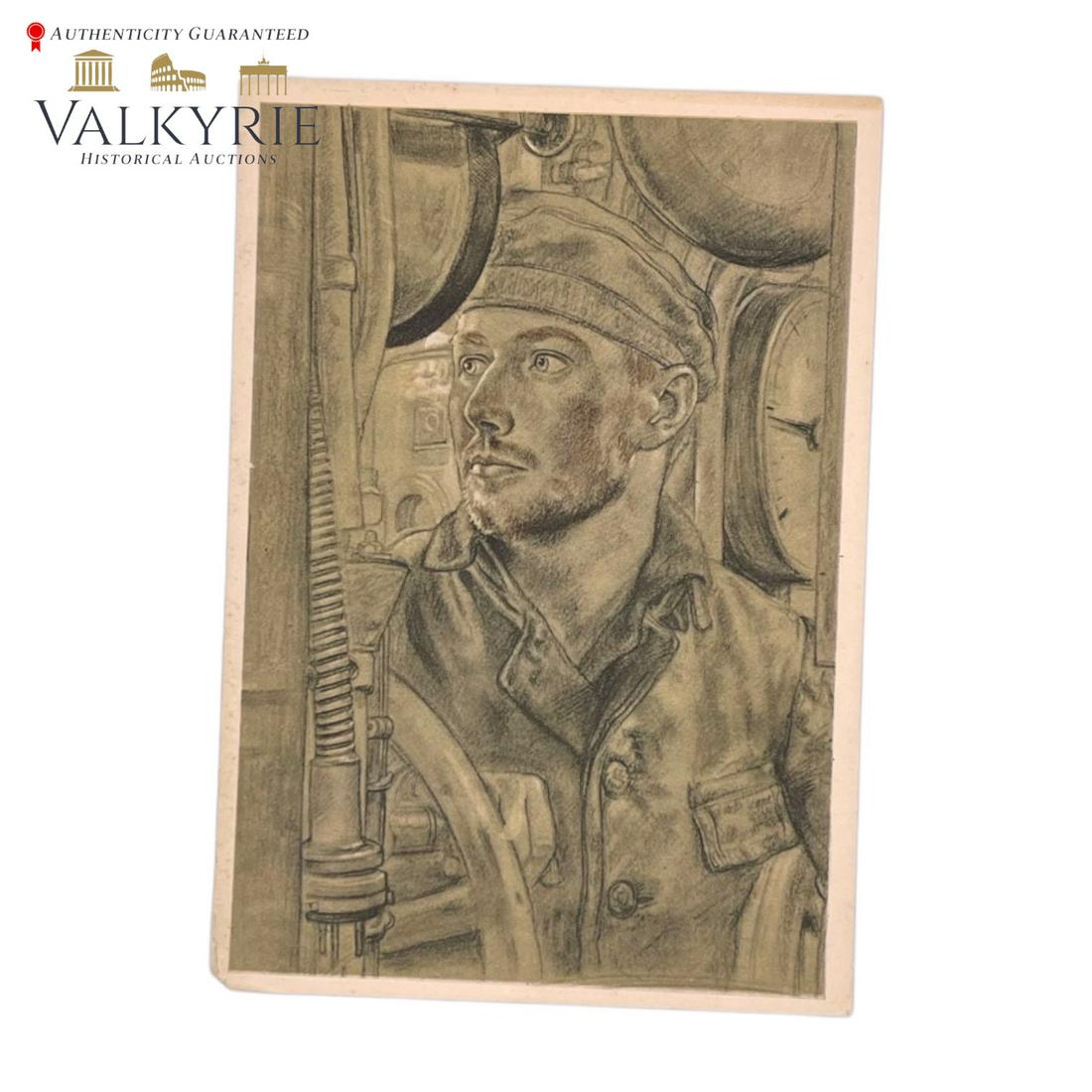 Nazi German Kreigsmarine Willrich Postcard, U-Boot Ruderganger auf Einem: Nazi German Kreigsmarine Willrich Postcard, U-Boot Ruderganger auf Einem
