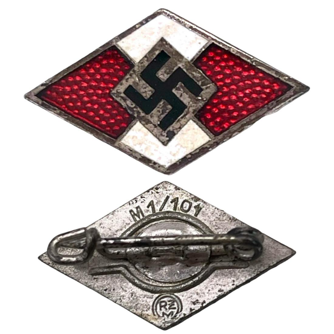 Hitler Youth HJ Jugend Membership Badge RZM M1/101: Hitler Youth HJ Jugend Membership Badge RZM M1/101