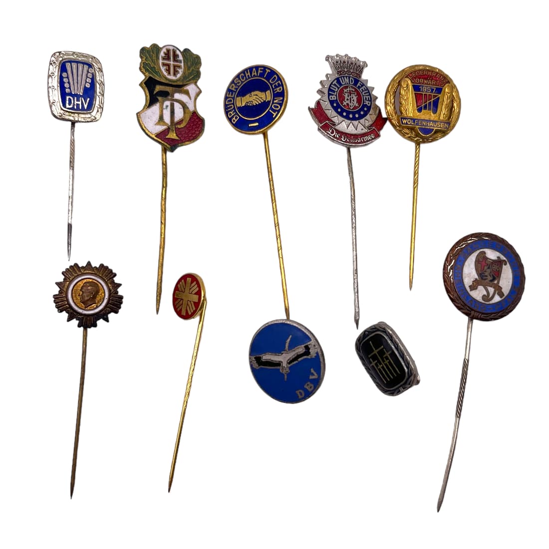 Pre-War and Post-War Pins and Stickpins (Set of 10): Pre-War and Post-War Pins and Stickpins (Set of 10)