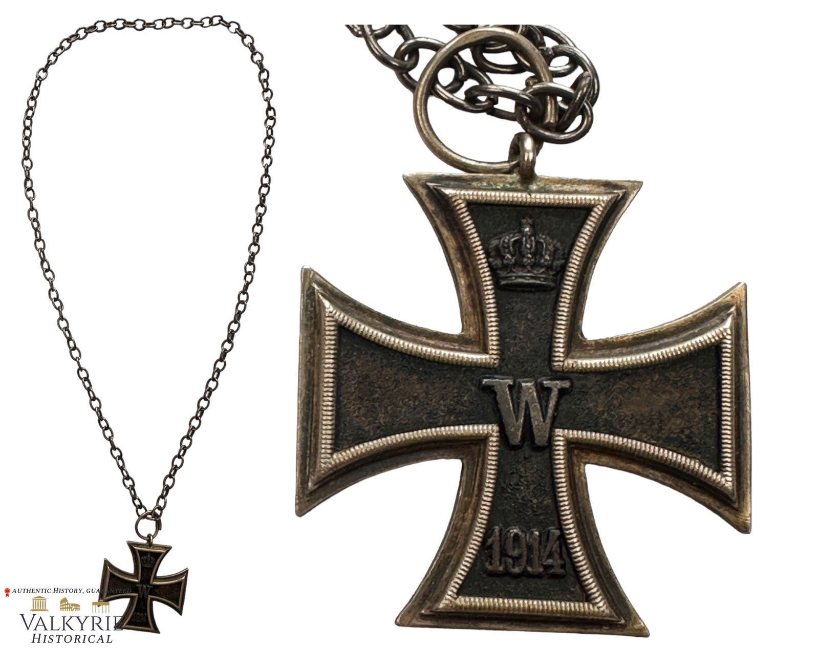 WW1 Iron Cross 2nd Class With Chain to Wear Round the Neck as Pendant: WW1 Iron Cross 2nd Class With Chain to Wear Round the Neck as Pendant. Probably worn by a veteran or by his wife as a memory of his fallen husband. EK2 is a bit corroded on its core but it's complete
