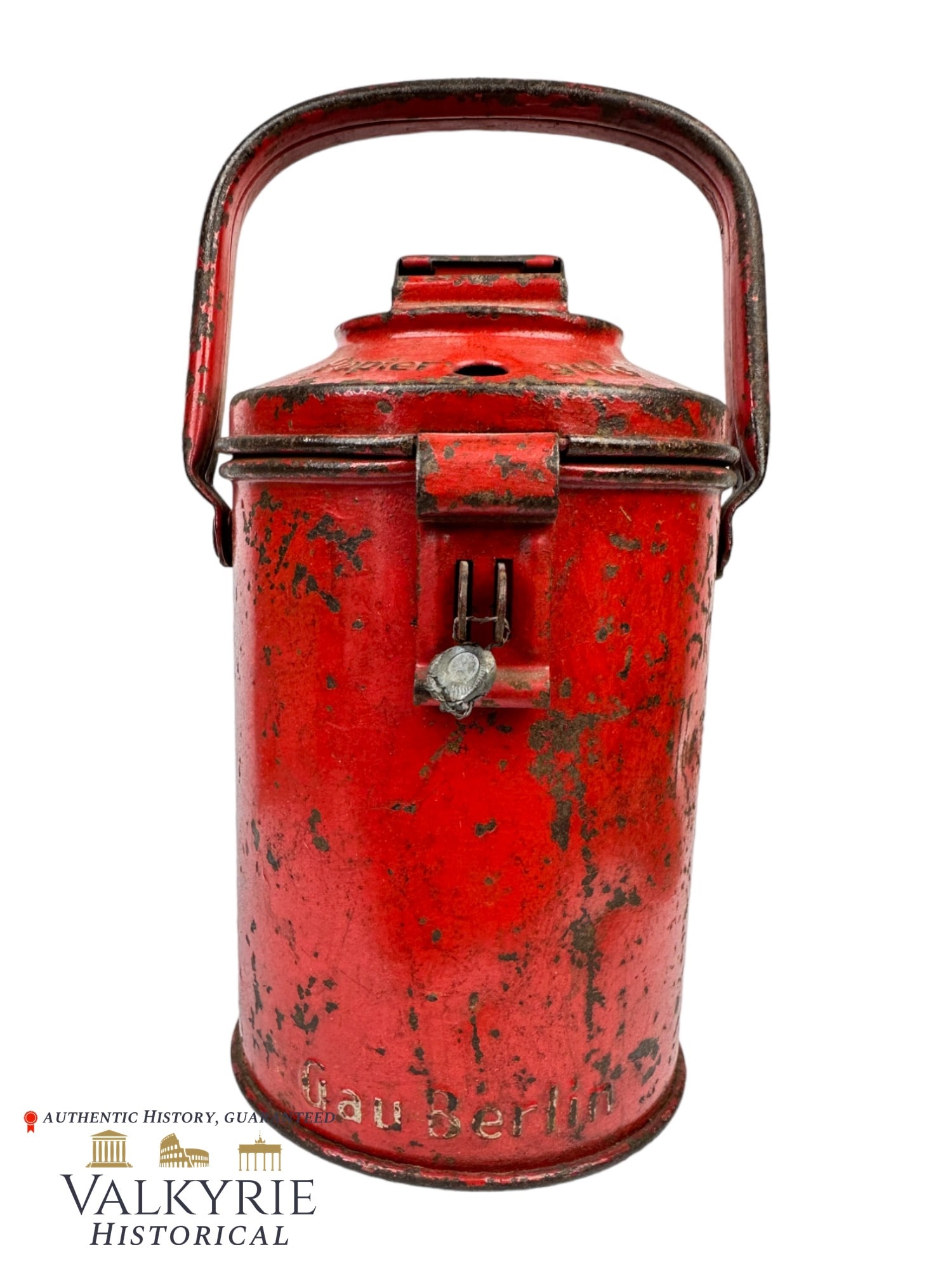 Original III Reich Period Charity Money Collection Can - WHW or Other Organisations: Original III Reich Period Charity Money Collection Can - WHW or Other Organisations. Still with the original red paint, this one comes from the Gau of Berlin as it can be read on the lower part of it.