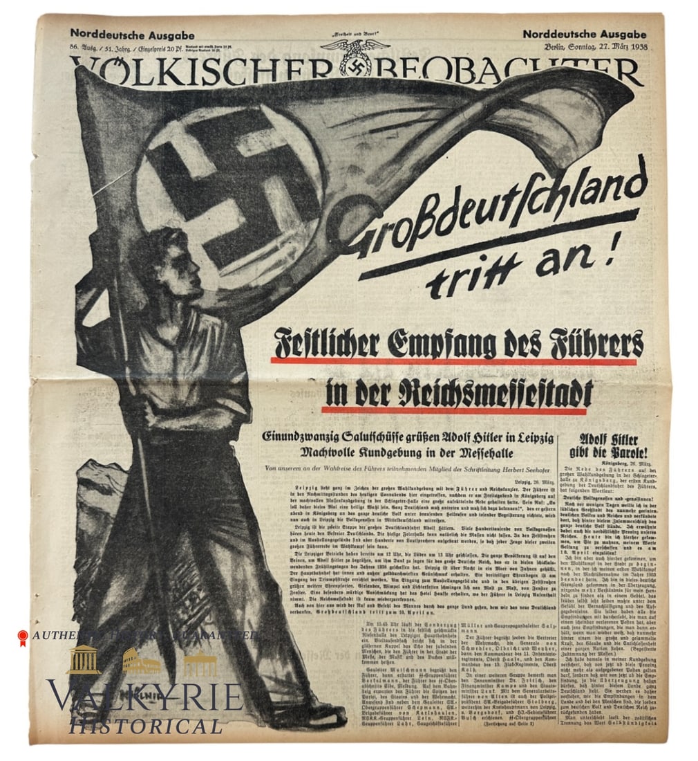 Number of NSDAP Organ "Volkischer Beobachter" Published in 1938 "Great Germany Takes Part!": Number of NSDAP Organ "Volkischer Beobachter" Published in 1938 "Great Germany Takes Part!". Shipping from our office in Europe.