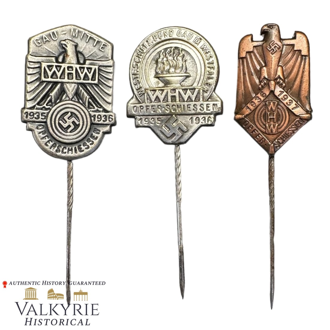 3 Lapel Pins of the WHW 1935-36 and 1936-37 "Opfer-Schiessen" (1 of 7)