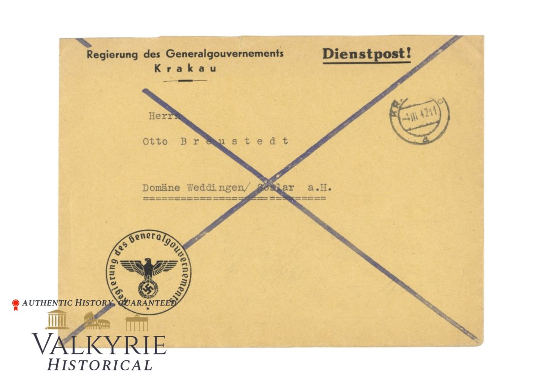German Service Post Empty Envelope From the Generalgouvernement in Krakow 1942: German Service Post Empty Envelope From the Generalgouvernement in Krakow 1942. Shipping from our office in Europe.