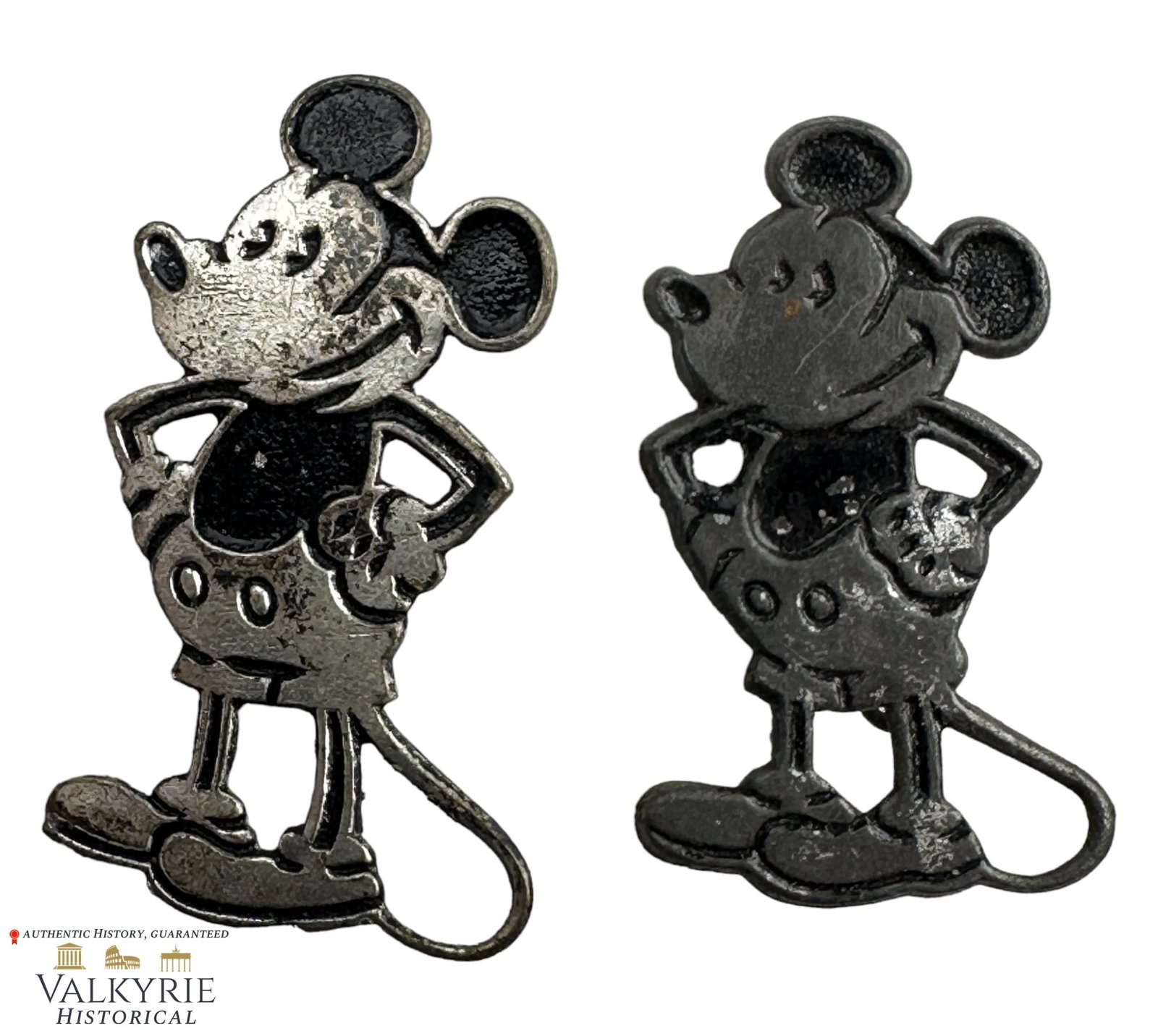 Rare Pair Of Original 1930's Charles Horner Mickey Mouse Badges ... (Total: 2 Items): Rare Pair Of Original 1930's Charles Horner Mickey Mouse Radiator Grille Badges. 2 Mickey Mouse Radiator Grille badges with painted detail. The color has come off a majority of both badges, but the me