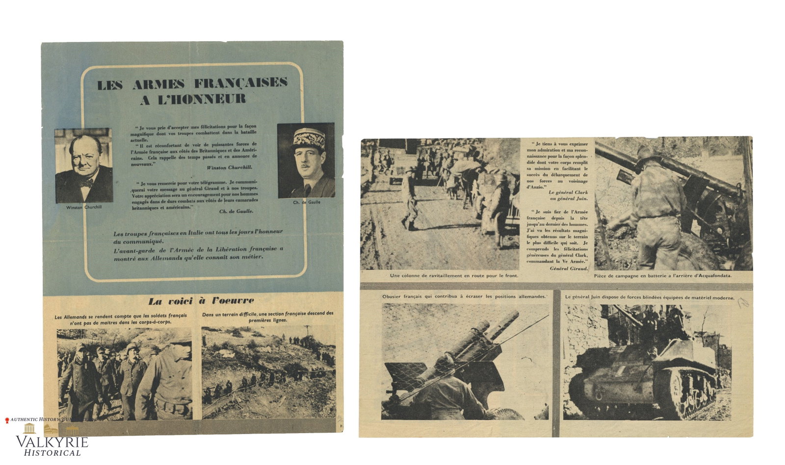 French Pro-Allied Army War Propaganda Leaflet - "The French Weapons of Honour": French Pro-Allied Army War Propaganda Leaflet entitled "The French Weapons of Honour". Written in French, to support French army against the Nazis and their collaborationists. With photos of French we