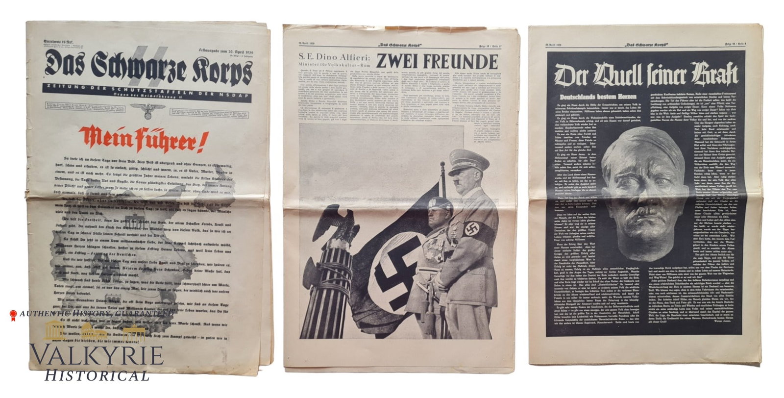 SS Official Organ "Das Schwarze Korps" From 20. April 1939 "Hitler's Birthday": SS Official Organ "Das Schwarze Korps" From 20. April 1939 commemorating "Hitler's Birthday". Headline "My Leader!". Many articles dedicated to Hitler.. IMPORTANT **** Shipping from our office in Euro