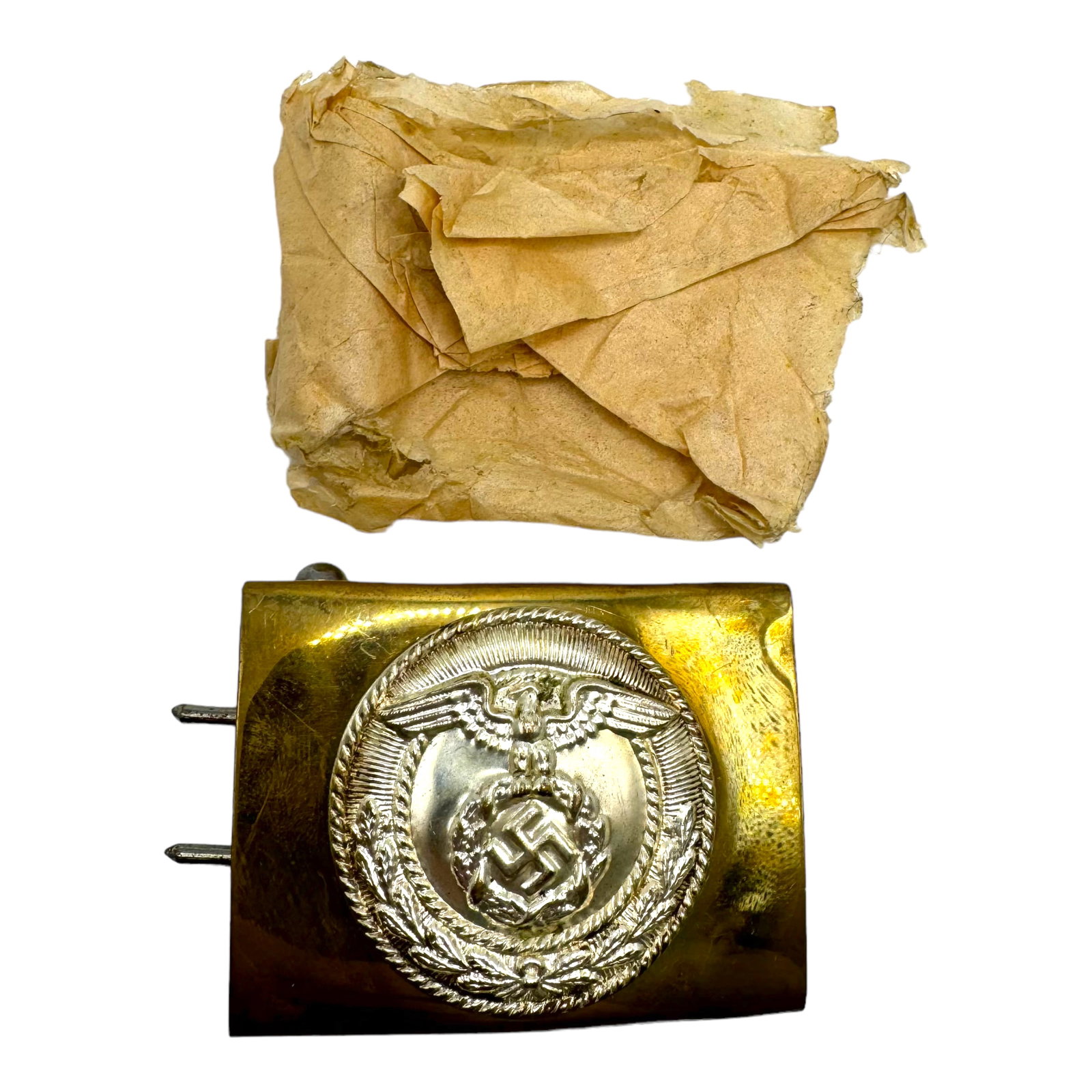 Early SA Belt Buckle in MINT Condition with Factory Paper: Early SA Belt Buckle in MINT Condition with Factory Paper, unissued, factory find.