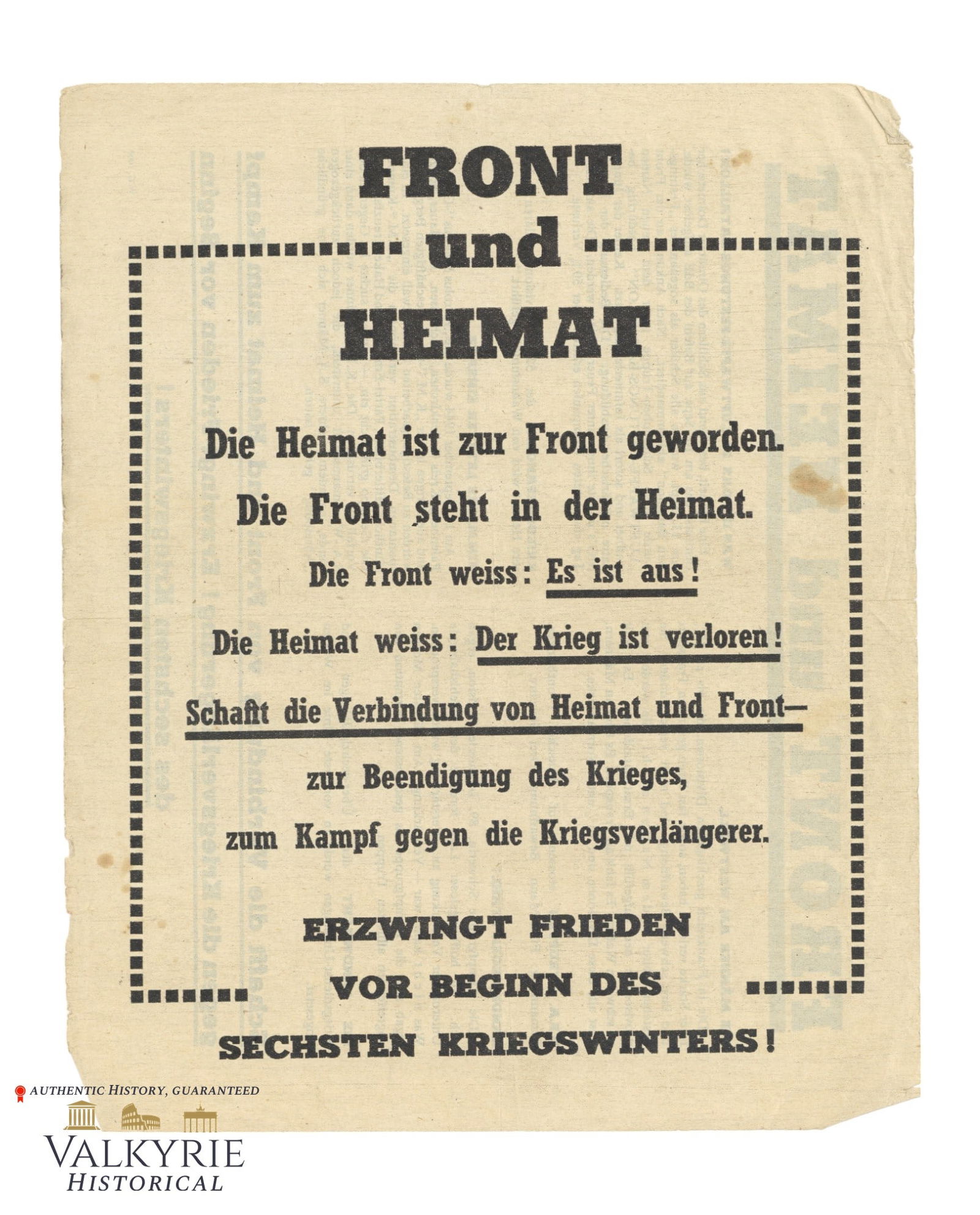 Allied Anti-German WW2 War Propaganda Leaflet "Front and Hometown": Allied Anti-German WW2 War Propaganda Leaflet "Front and Hometown". "Forces peace before the beginning of sixth winter of the war!". All items for this auction will be shipping from Europe. Shipping c