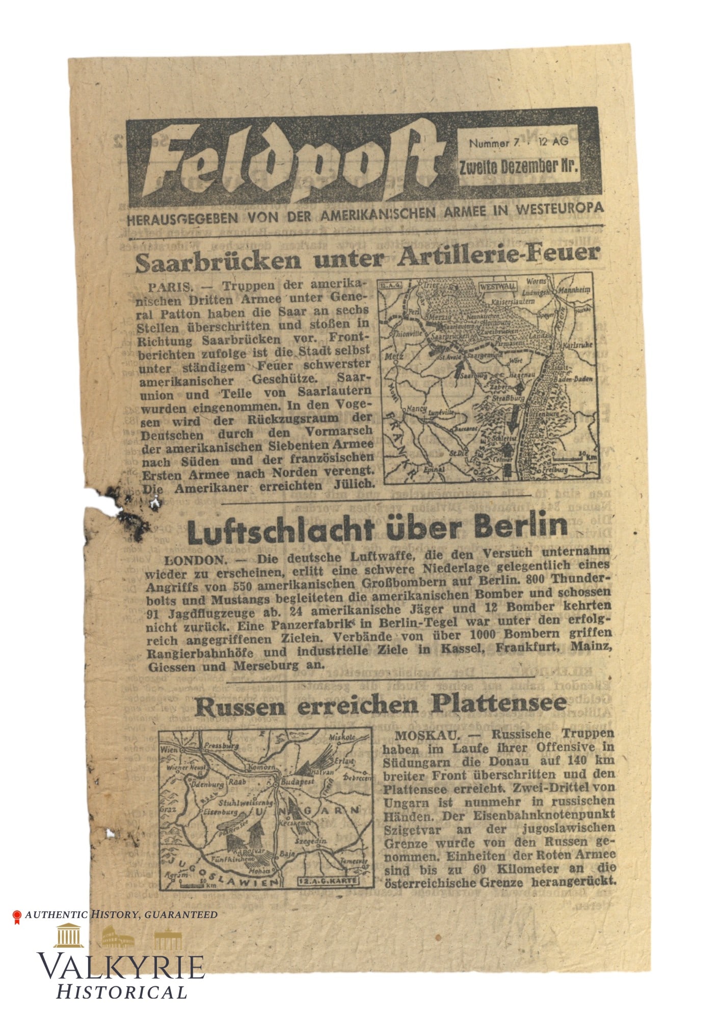 Allied Anti-German WW2 War Propaganda Sheet "Feldpost" Number 7 of December 1944: Allied Anti-German WW2 War Propaganda Sheet "Feldpost" Number 7 of December 1944. All items for this auction will be shipping from Europe. Shipping cost $20 it doesn't matter how many items you win. S