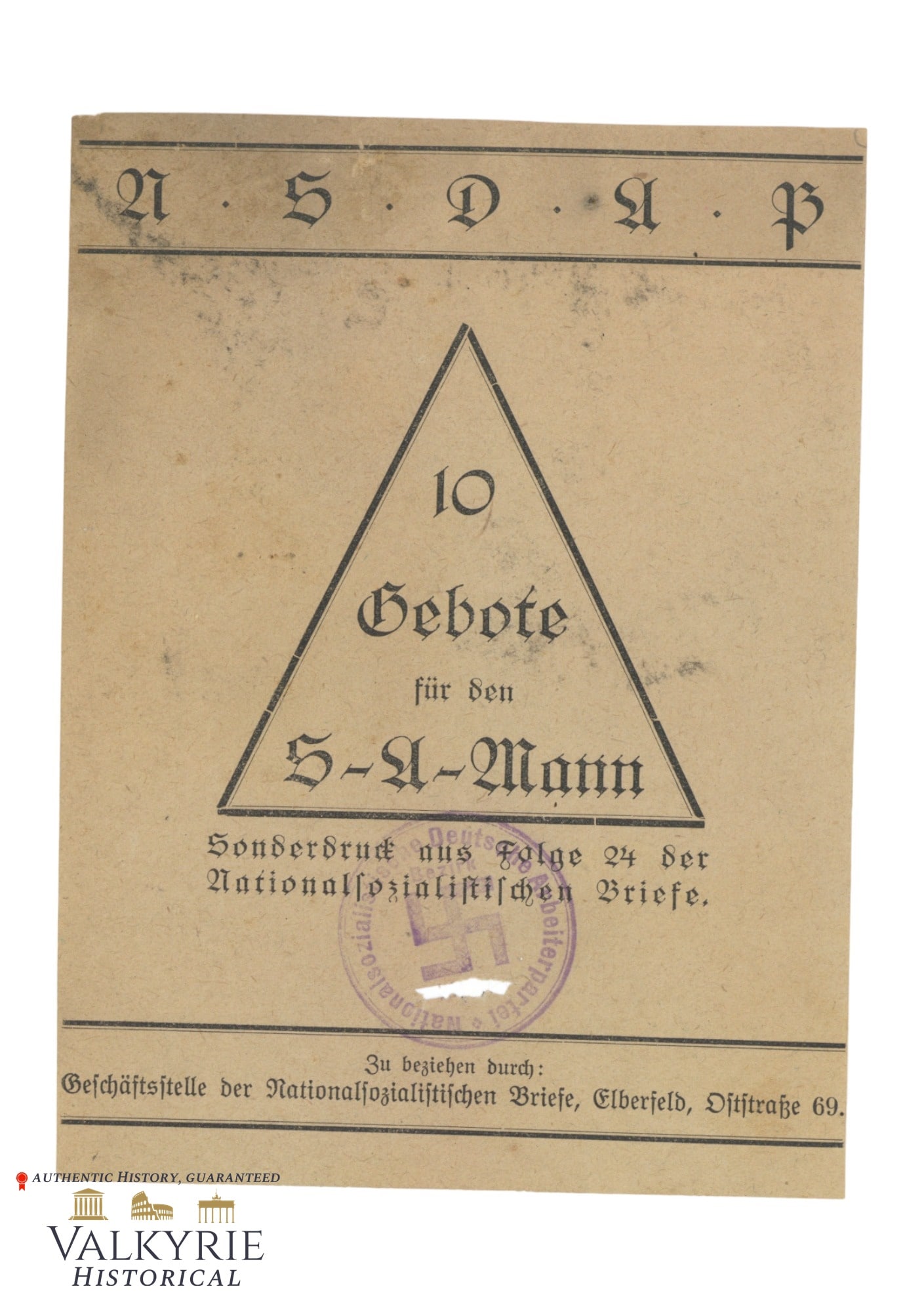 Informative Card of the NSDAP "10 Commandments for the SA-Mann": Informative Card of the NSDAP "10 Commandments for the SA-Mann".Size: 15x11,5cm. All items for this auction will be shipping from Europe. Shipping cost $20 it doesn't matter how many items you win.