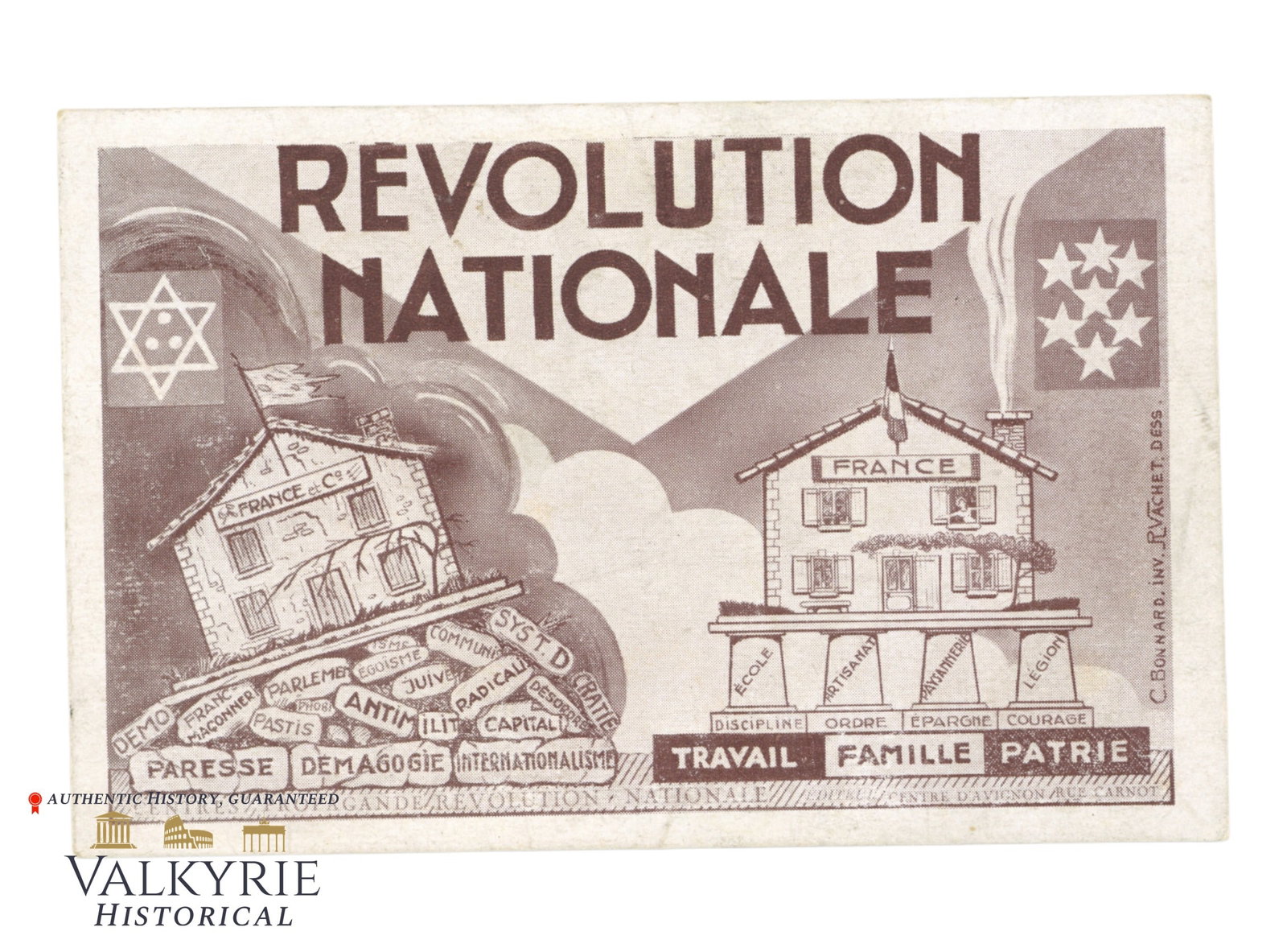 French Anti-Semitic Postcard "National Revolution" 1940s: French Anti-Semitic Postcard "National Revolution" 1940s. Non-cirulated. All items for this auction will be shipping from Europe. Shipping cost $20 it doesn't matter how many items you win.