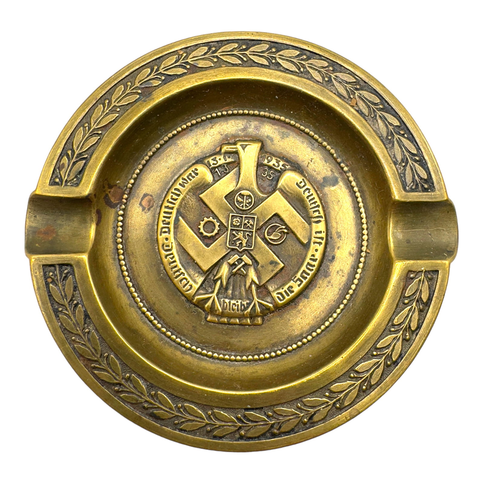 Nazi Third Reich Patriotic 1935 Brass Ashtray: Nazi Third Reich Patriotic 1935 Brass Ashtray