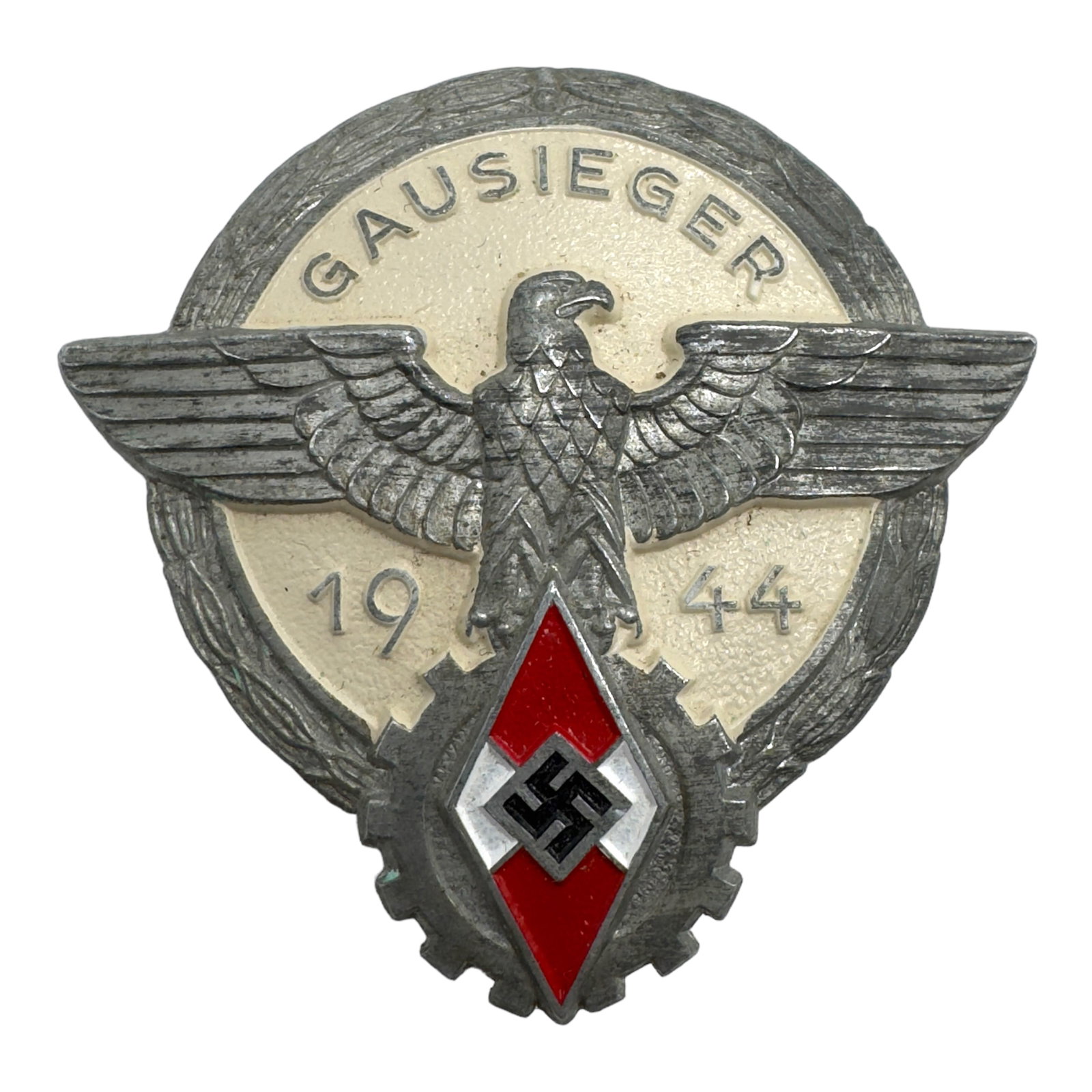 German WWII Hitler Youth Gausieger 1944 Badge in Silver: German WWII Hitler Youth Gausieger 1944 Badge in Silver
