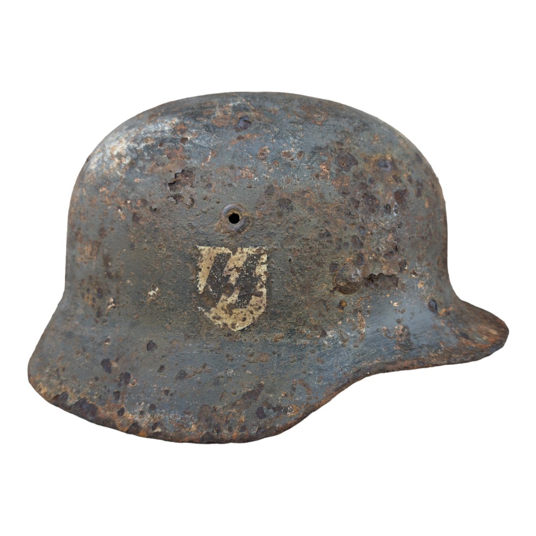 Waffen SS Helmet from the Eastern Front: Waffen SS Helmet from the Eastern Front. This is a single decal helmet with the SS runes still nicely visible.