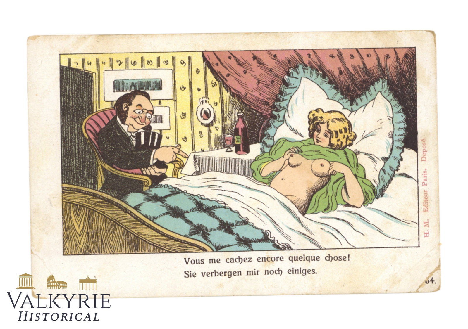 German Anti-Semitic and Pornographic Postcard of the Early 1900s "You're Still Hiding Something...": German Anti-Semitic and Pornographic Postcard of the Early 1900s "You're Still Hiding Something for me!". A Jew asking for sex to a blond girl. Non-circulated. All items for this auction will be shipp