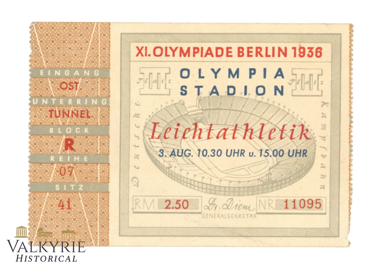 Rare Ticket For the Berlin 1936 Olympic Games - Track And Field: Rare Ticket For the Berlin 1936 Olympic Games - Track And Field. All items for this auction will be shipping from Europe. Shipping cost $20 it doesn't matter how many items you win.