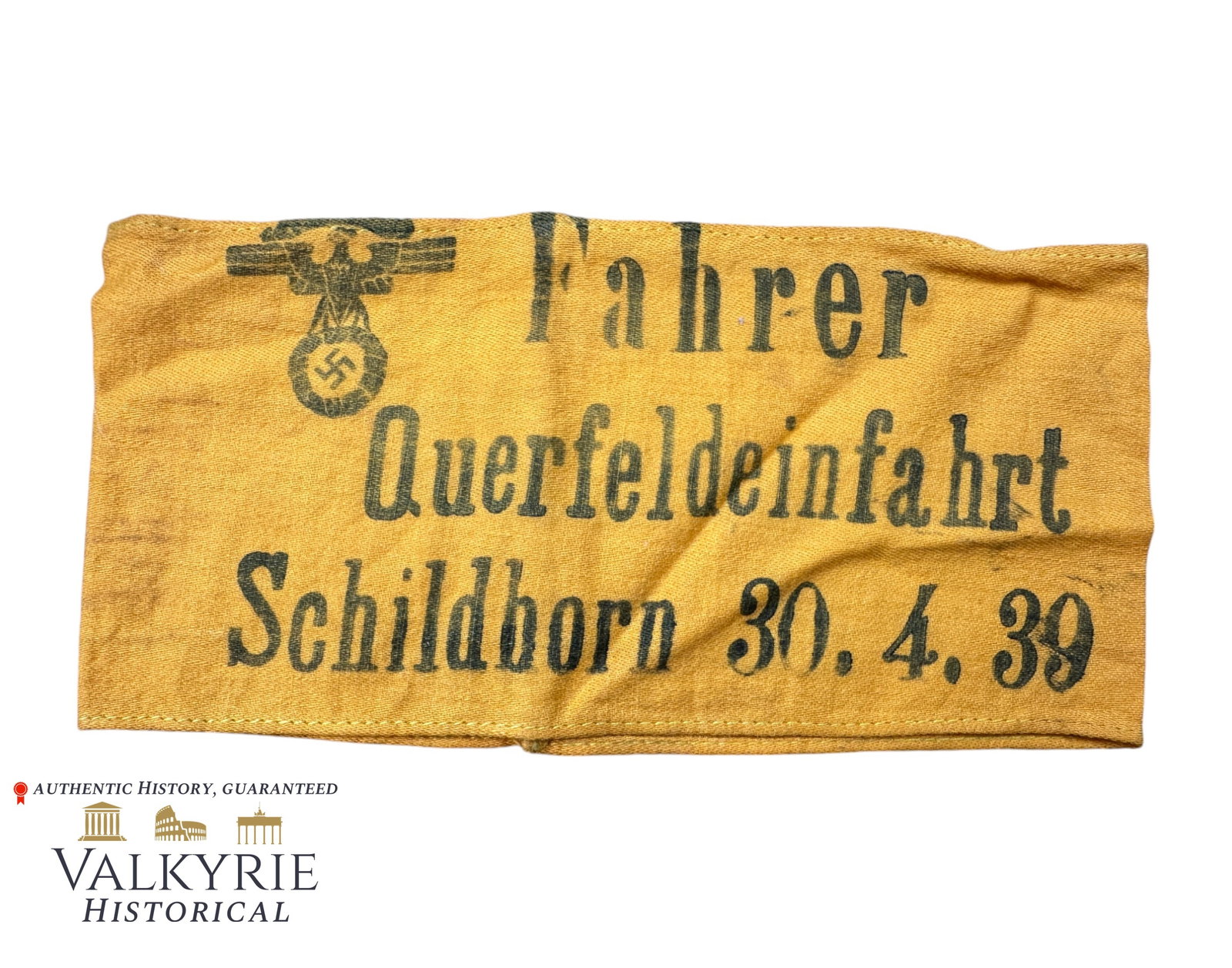 III Reich Period Armband For NSKK Competition "Driver Cross Country Ride - Shildborn 30.4.39": III Reich Period Armband For NSKK Competition. Cotton made. It says "Driver Cross Country Ride - Shildborn 30.4.39". All items for this auction will be shipping from Europe. Shipping cost $20 it doesn