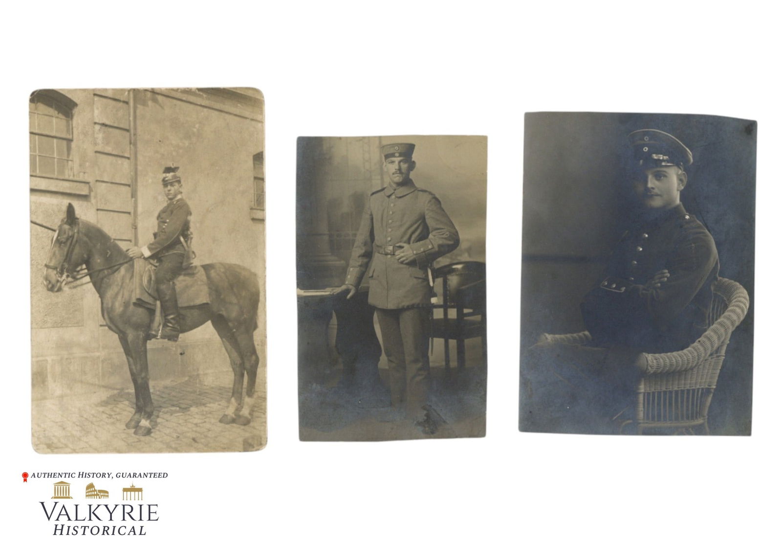 Set of 3 Postcard Size Portrait Photos of WW1 Period German Soldiers