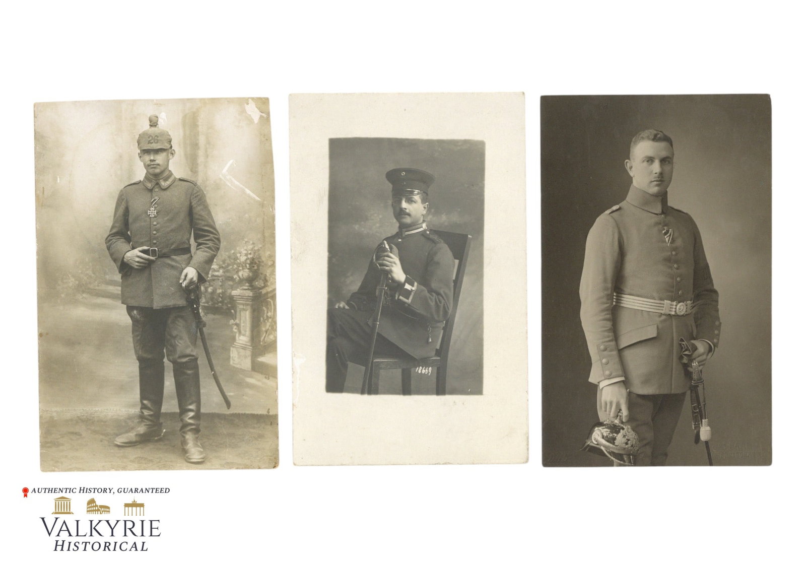 Set of 3 Postcard Size Portrait Photos of WW1 Period German Soldiers: Set of 3 Postcard Size Portrait Photos of WW1 Period German Soldiers. All items for this auction will be shipping from Europe. Shipping cost $20 it doesn't matter how many items you win.
