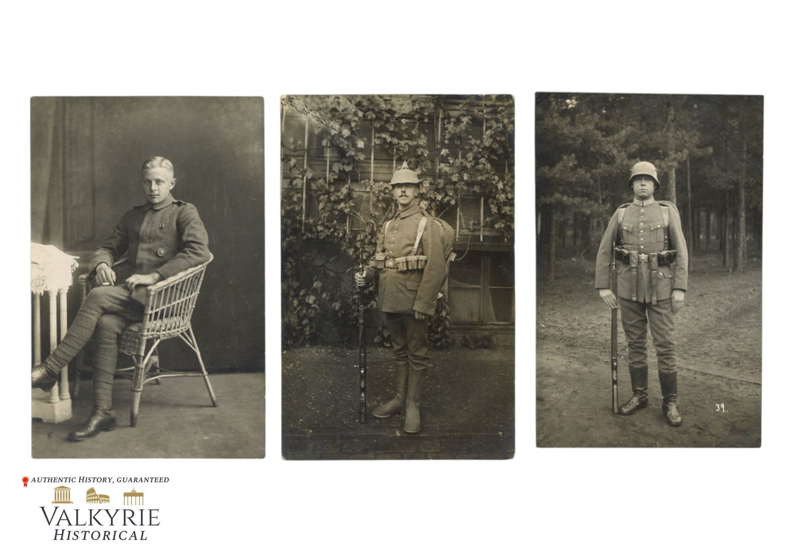 Set of 3 Postcard Size Portrait Photos of WW1 Period German Soldiers: Set of 3 Postcard Size Portrait Photos of WW1 Period German Soldiers. 2 are described on the reverse. All items for this auction will be shipping from Europe. Shipping cost $20 it doesn't matter how m