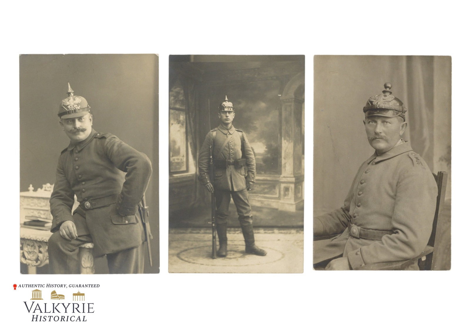 Set of 3 Postcard Size Portrait Photos of WW1 Period German Soldiers: Set of 3 Postcard Size Portrait Photos of WW1 Period German Soldiers. One is circulated. All items for this auction will be shipping from Europe. Shipping cost $20 it doesn't matter how many items you