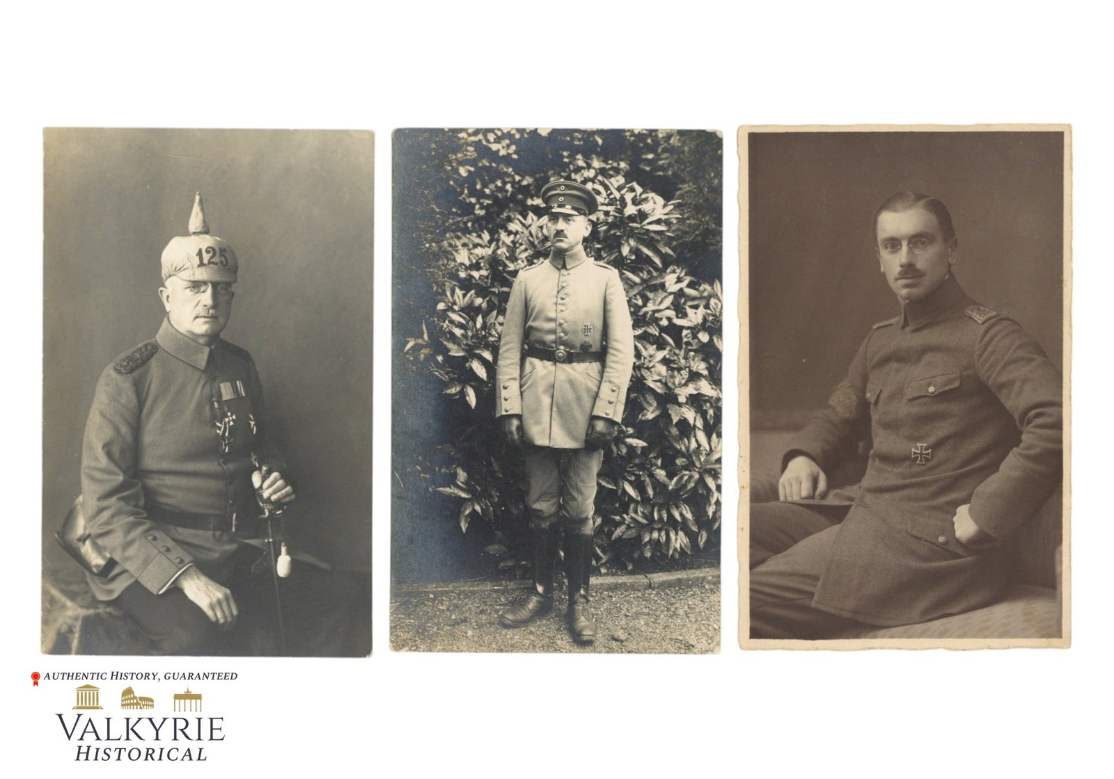Set of 3 Postcard Size Portrait Photos of WW1 Period German Soldiers: Set of 3 Postcard Size Portrait Photos of WW1 Period German Soldiers. One is described on the reverse. All items for this auction will be shipping from Europe. Shipping cost $20 it doesn't matter how 