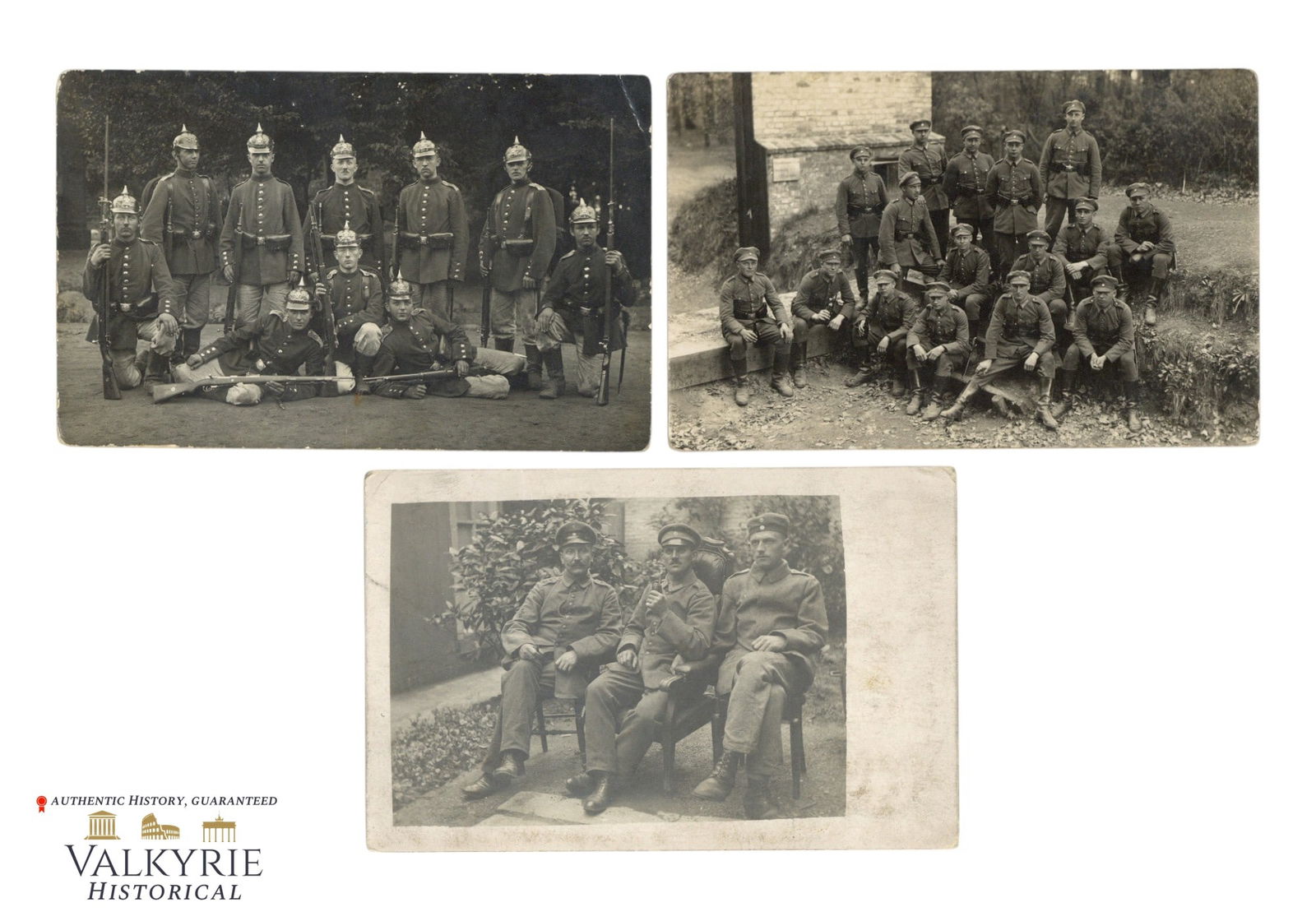 Set of 3 Postcard Size Group Photos of WW1 Period German Soldiers: Set of 3 Postcard Size Group Photos of WW1 Period German Soldiers. One is circulated. All items for this auction will be shipping from Europe. Shipping cost $20 it doesn't matter how many items you wi