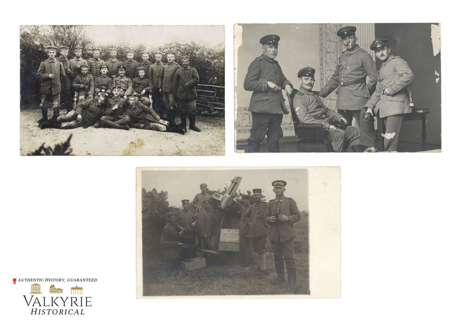Set of 3 Postcard Size Group Photos of WW1 Period German Soldiers: Set of 3 Postcard Size Group Photos of WW1 Period German Soldiers. One is circulated. All items for this auction will be shipping from Europe. Shipping cost $20 it doesn't matter how many items you wi