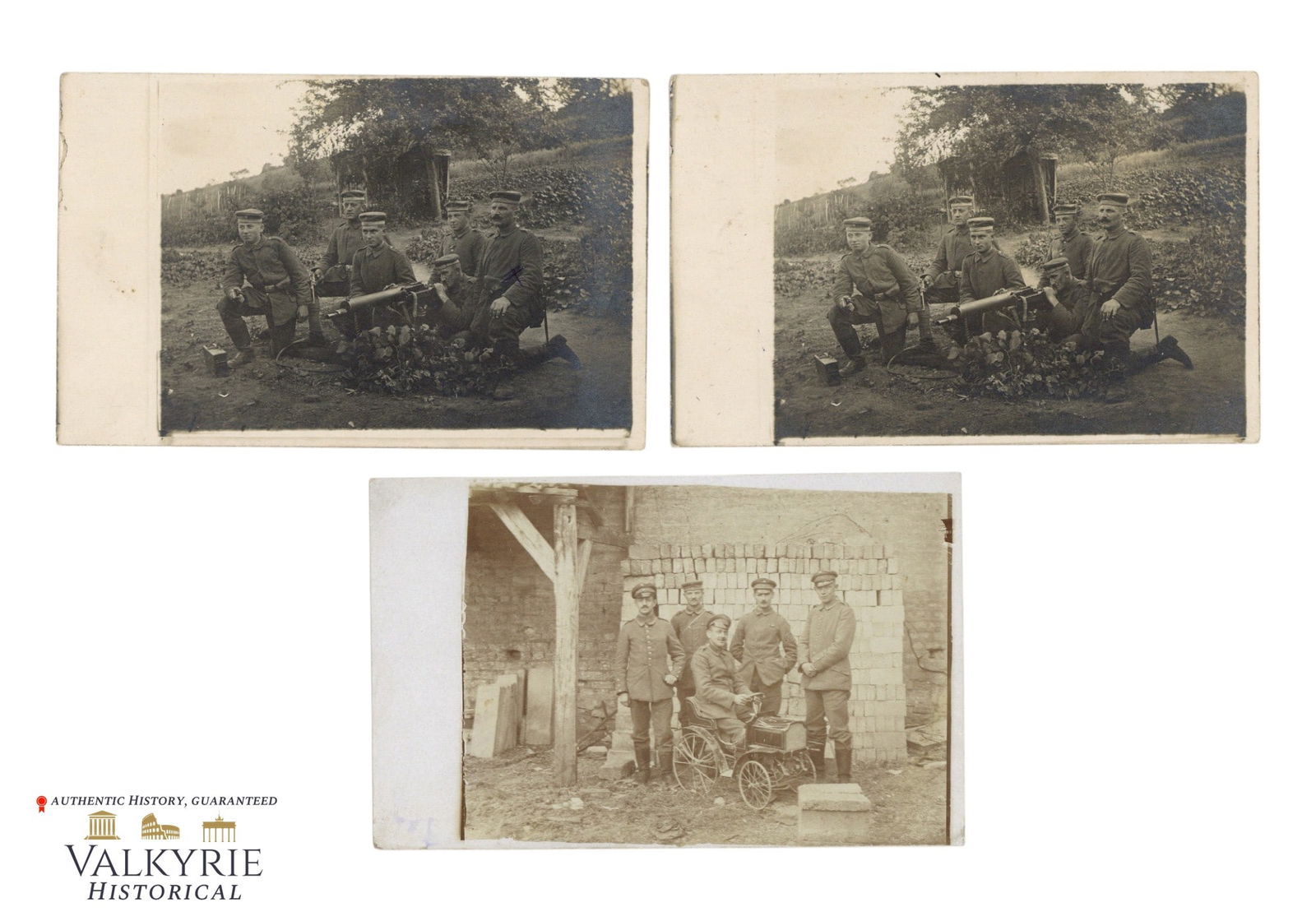 Set of 3 Postcard Size Group Photos of WW1 Period German Soldiers - Machine Gun: Set of 3 Postcard Size Group Photos of WW1 Period German Soldiers - Machine Gun. All described on the back. All items for this auction will be shipping from Europe. Shipping cost $20 it doesn't matter