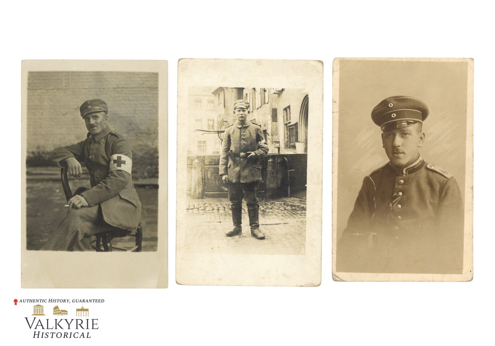 Set of 3 Postcard Size Portrait Photos of WW1 Period German Soldiers: Set of 3 Postcard Size Portrait Photos of WW1 Period German Soldiers. 2 of them are circulated. All items for this auction will be shipping from Europe. Shipping cost $20 it doesn't matter how many it