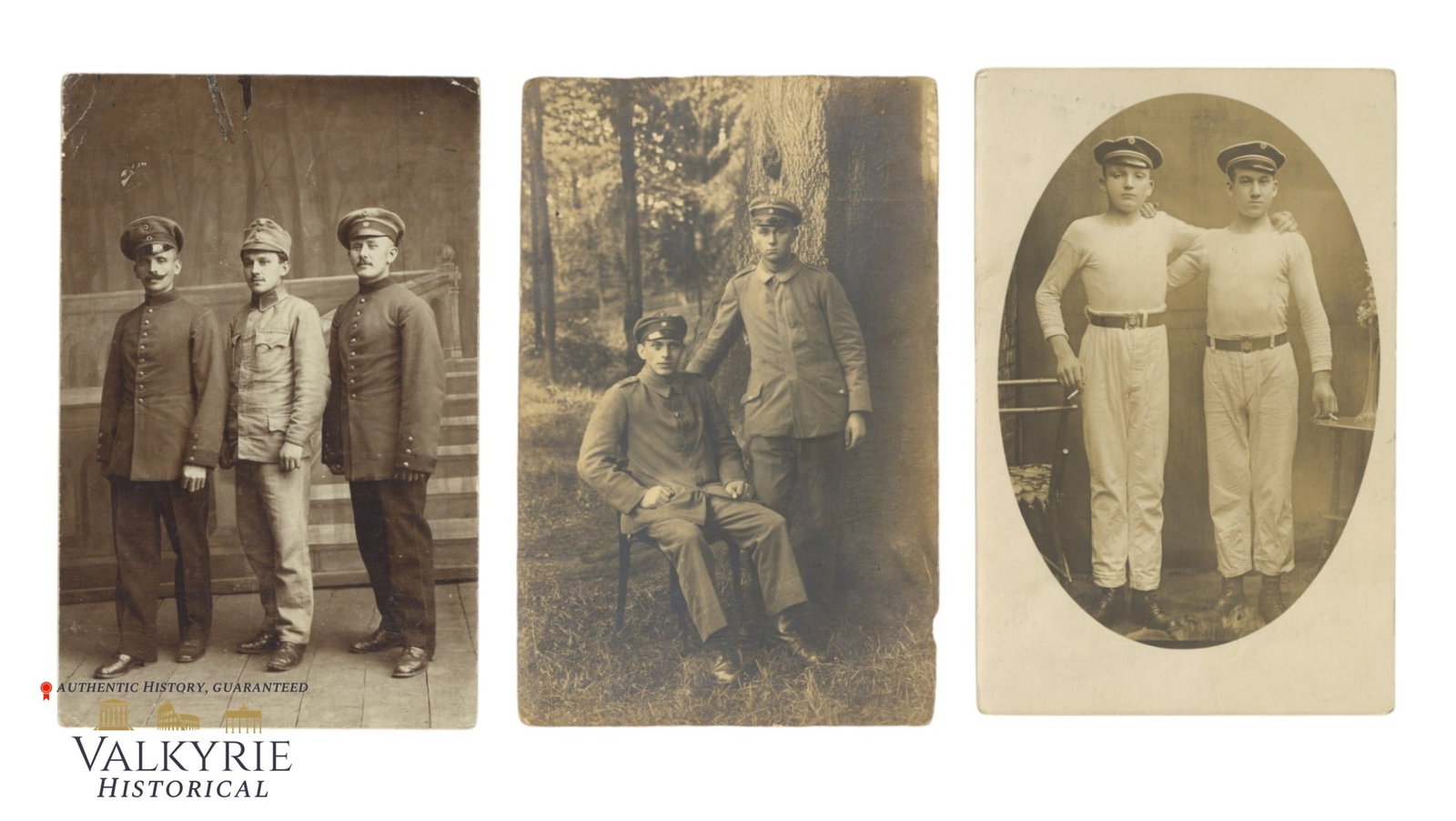 Set of 3 Postcard Size Photos of WW1 Period of Couples of German Soldiers Posing: Set of 3 Postcard Size Photos of WW1 Period of Couples of German Soldiers Posing. One is circulated and another one described. All items for this auction will be shipping from Europe. Shipping cost $2