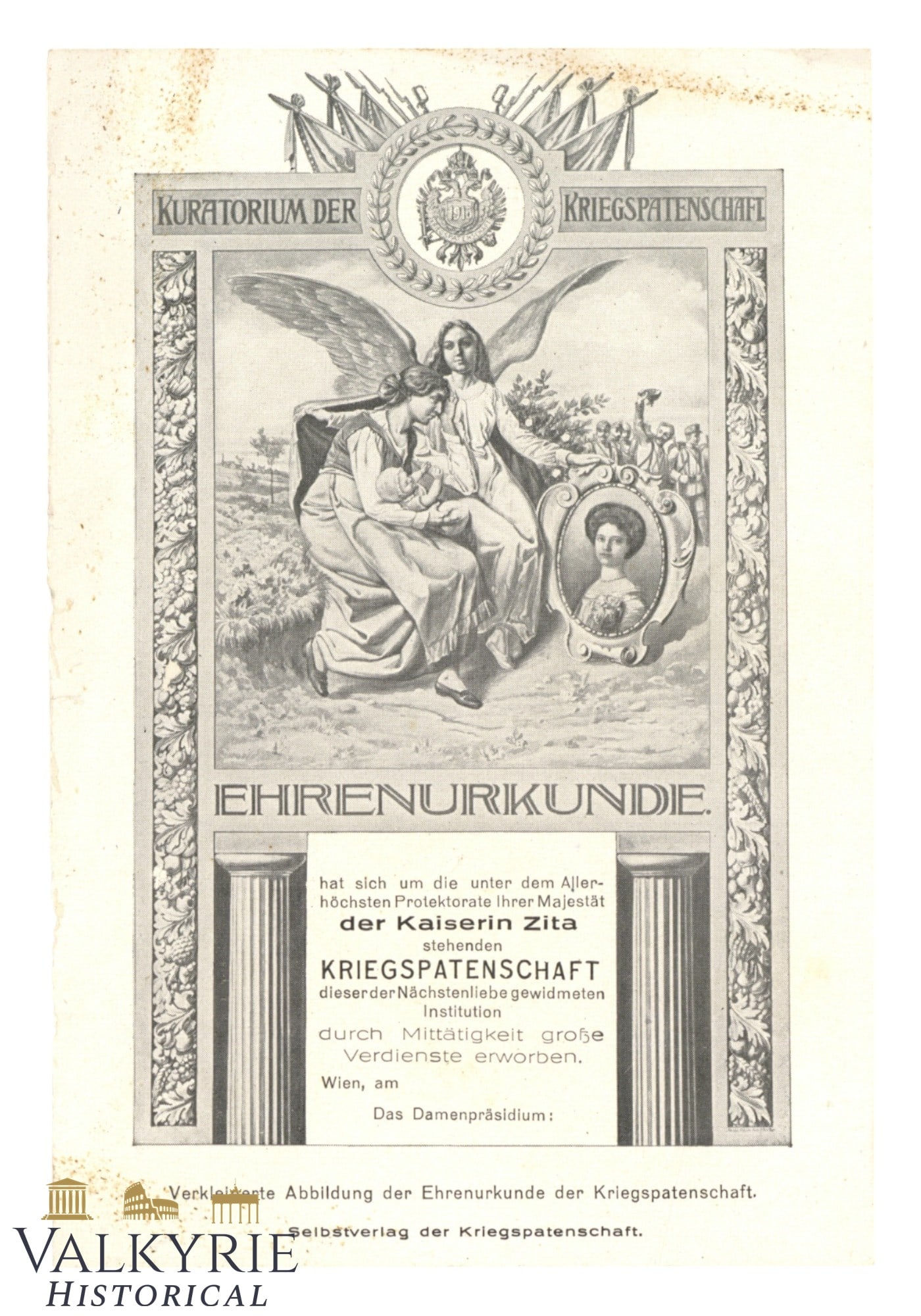 Diploma Issued During WW1 to an Austrian Donor for the War Effort - War Sponsorship: Diploma Issued During WW1 to an Austrian Donor for the War Effort - War Sponsorship. Size: 14,5x10cm All items for this auction will be shipping from Europe. Shipping cost $20 it doesn't matter how ma