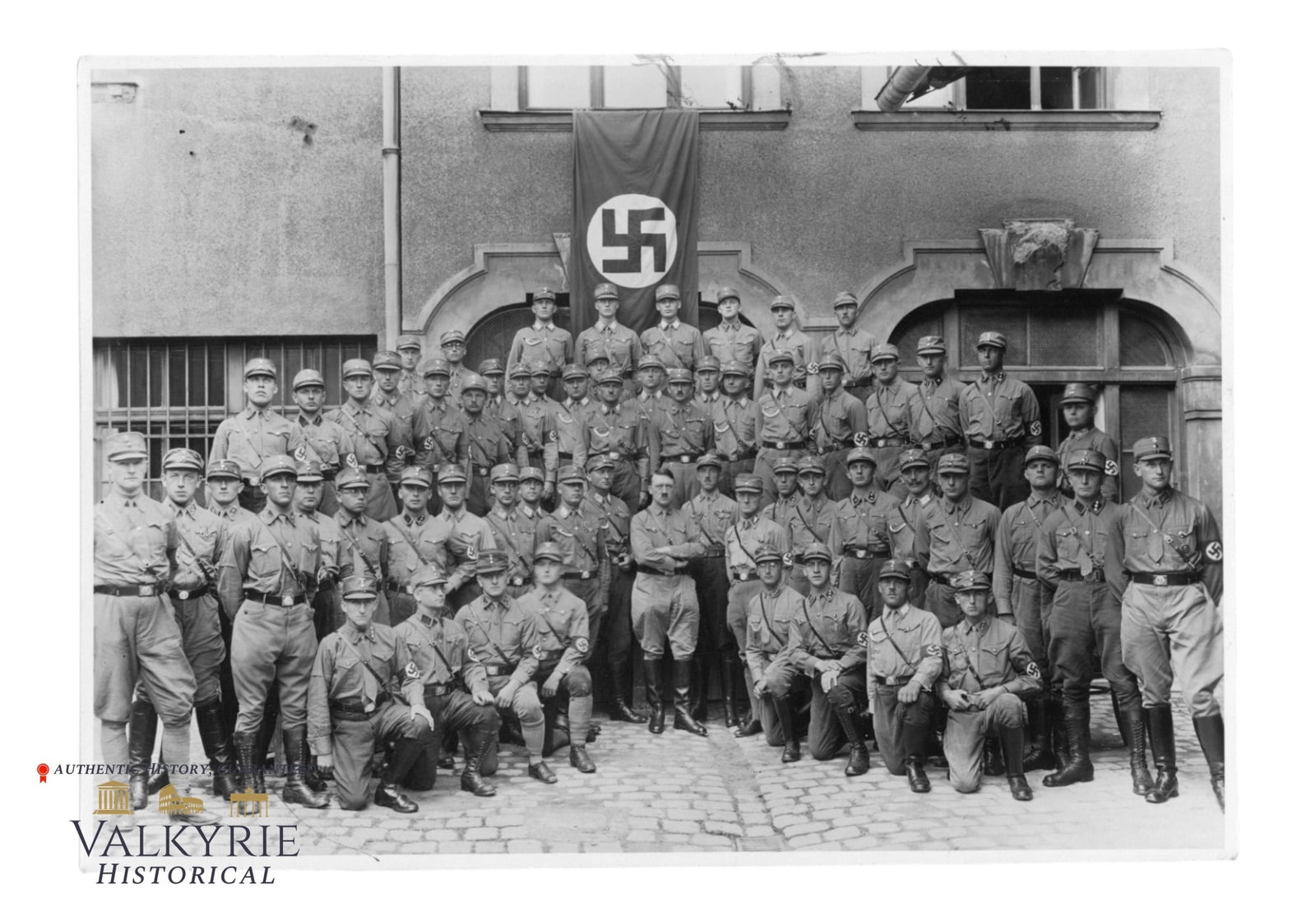 Awesome Group Photo of Adolf Hitler During Visit to Reichsfuhrerschule in Munich Signed by All Men: Awesome Group Photo of Adolf Hitler During a Visit to the Reichsfuhrerschule in Munich in 1932 During the closing ceremony of the third course at 30, August 1932. The SA Reichsfuehrerschule was the Re