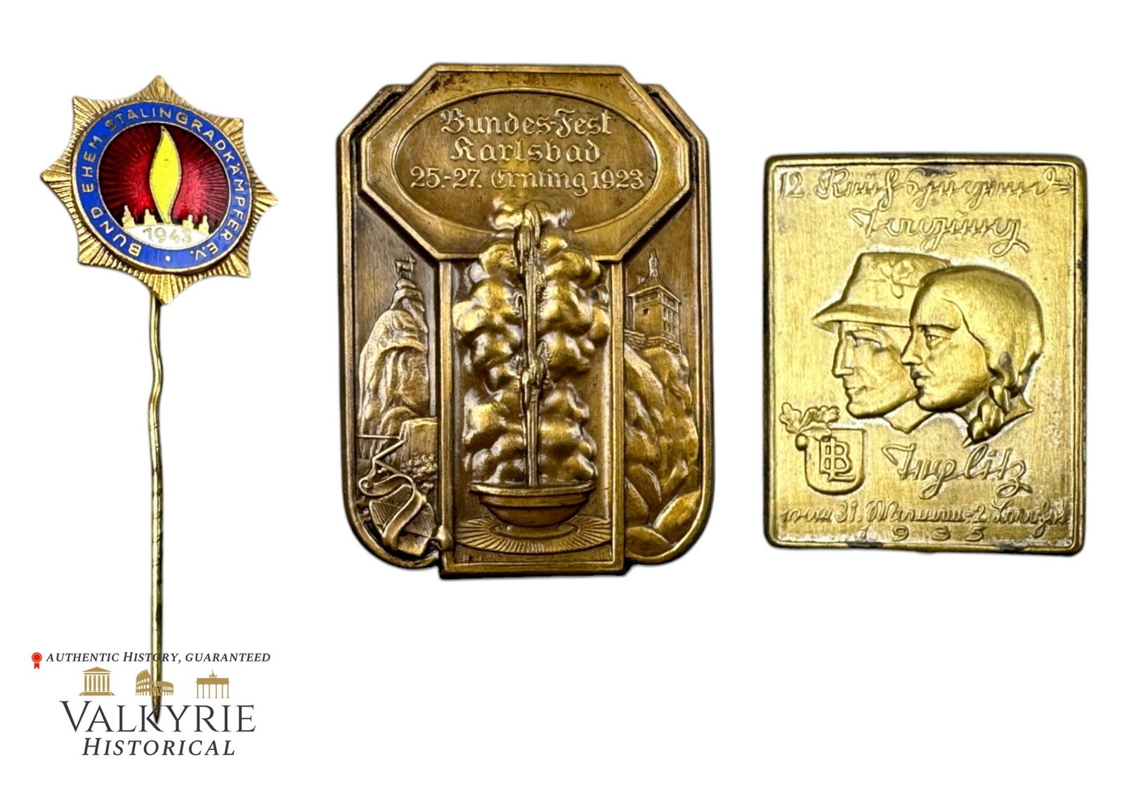 3 German Comemmorative Metal Badges of Different Organizations - Stalingrad Veterans: 3 German Comemmorative Metal Badges of Different Organizations - Stalingrad Veterans. All items for this auction will be shipping from Europe. Shipping cost $20 it doesn't matter how many items you wi
