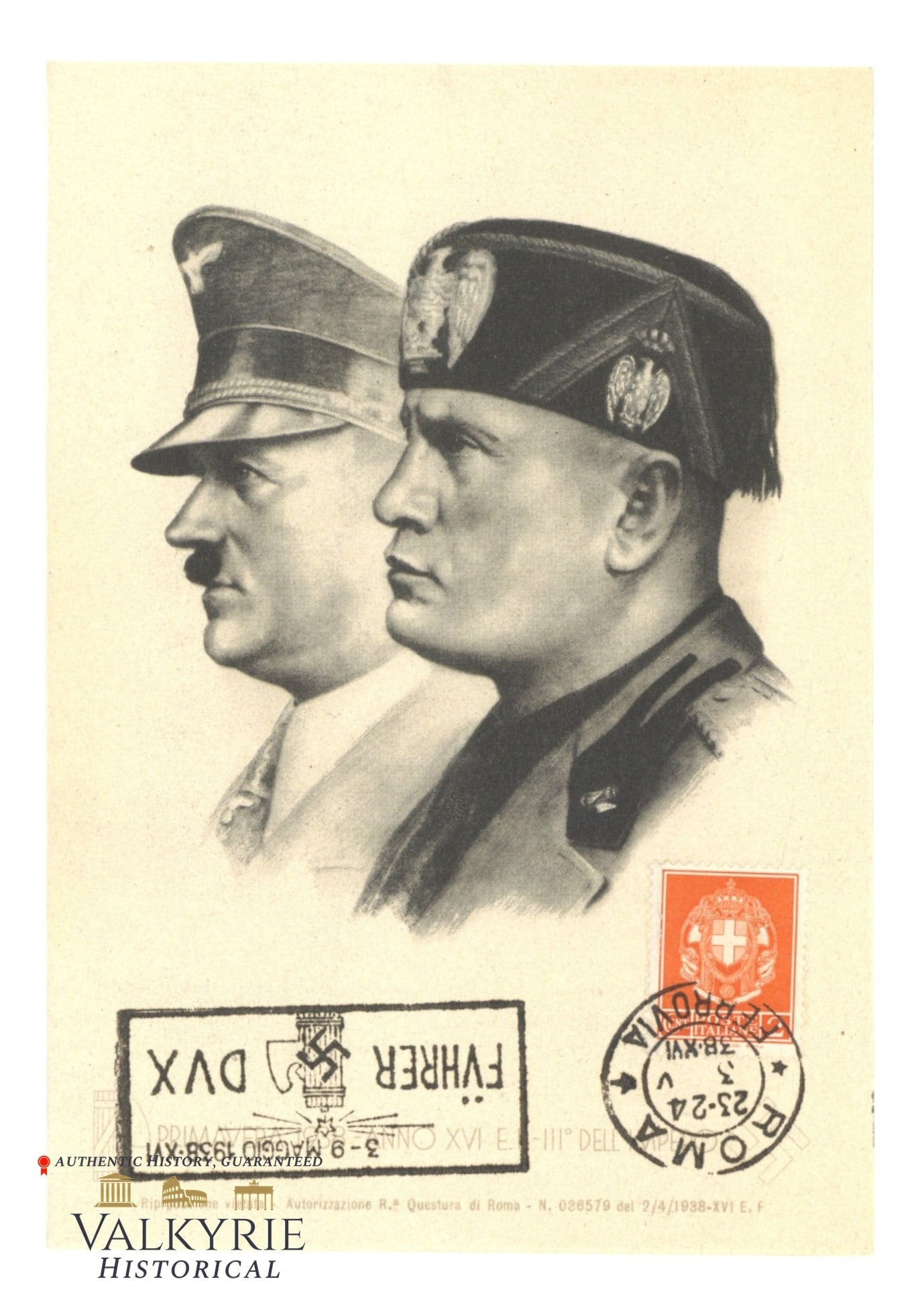 Italian Commemorative Postcard of the Visit of Hitler to Italy in May 1938 - Hitler and Duce: Italian Commemorative Postcard of the Visit of Hitler to Italy in May 1938 - Hitler and Duce. Non-circulated. All items for this auction will be shipping from Europe. Shipping cost $20 it doesn't matt