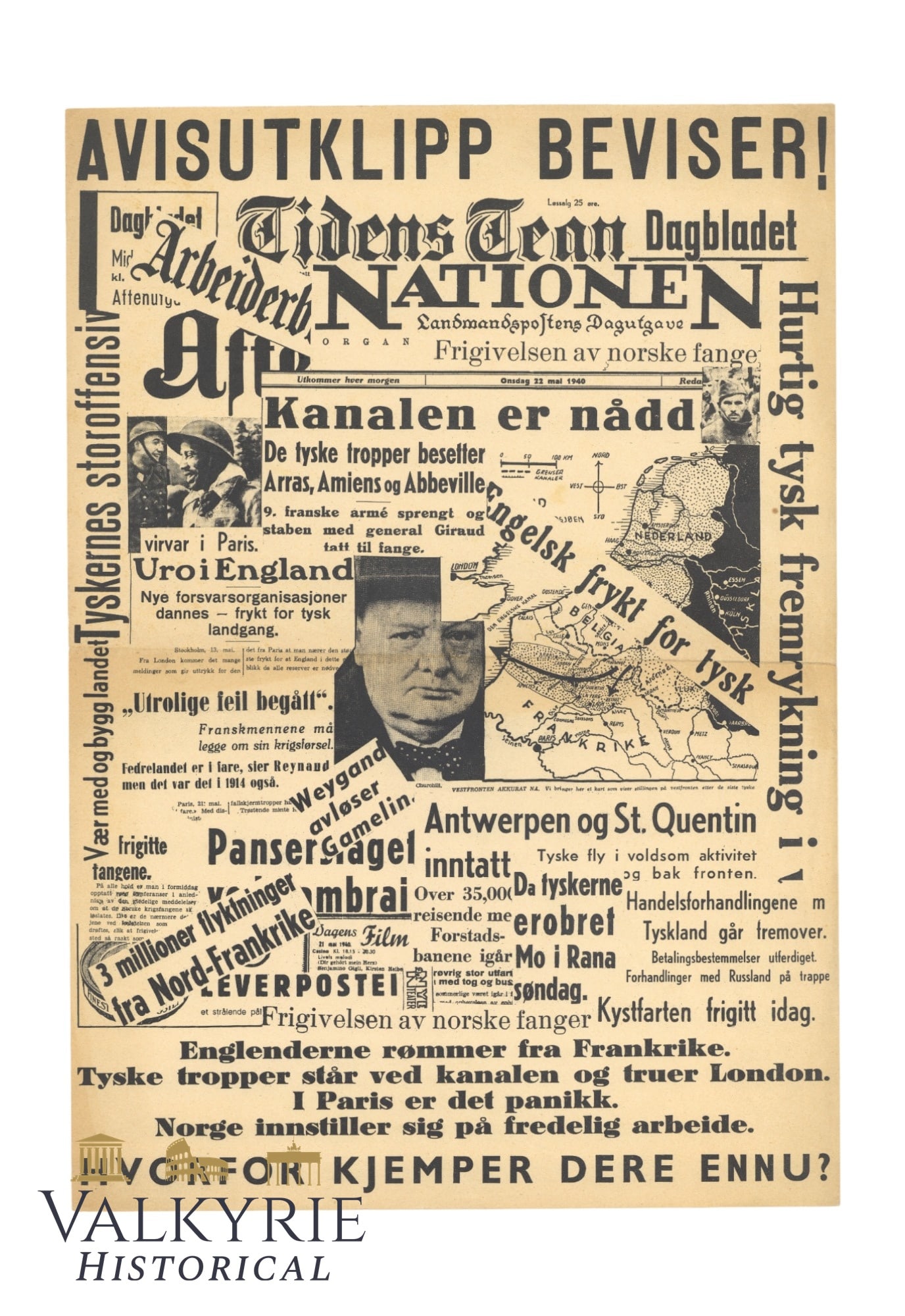 Norwegian Anti-Allied Propaganda Leaflet "View Press Cutting Evidences! Why Are You Still Fighting?" (1 of 2)