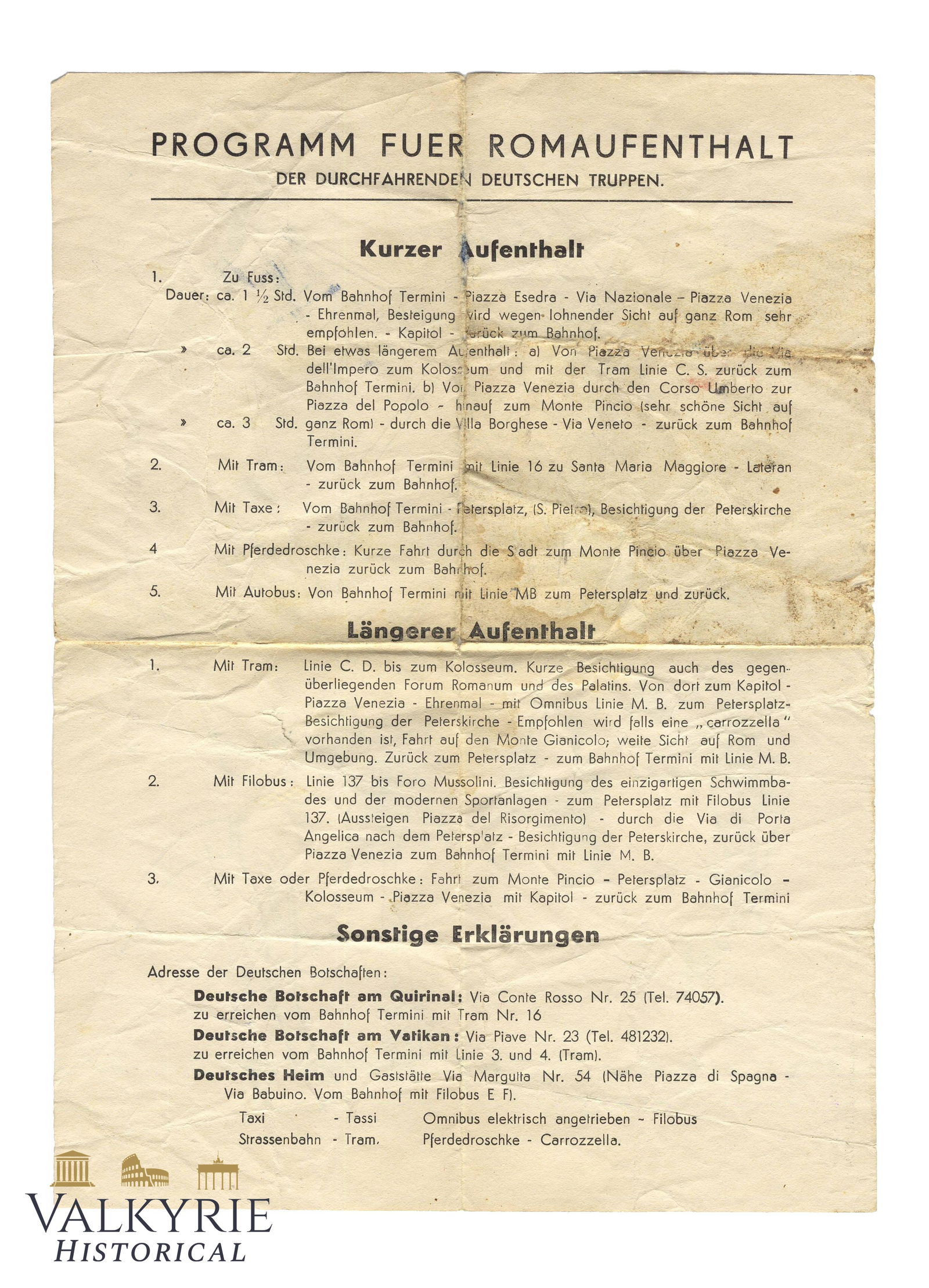 Leaflet with instructions for German troops that went through Rome regarding residence find in diff (1 of 2)