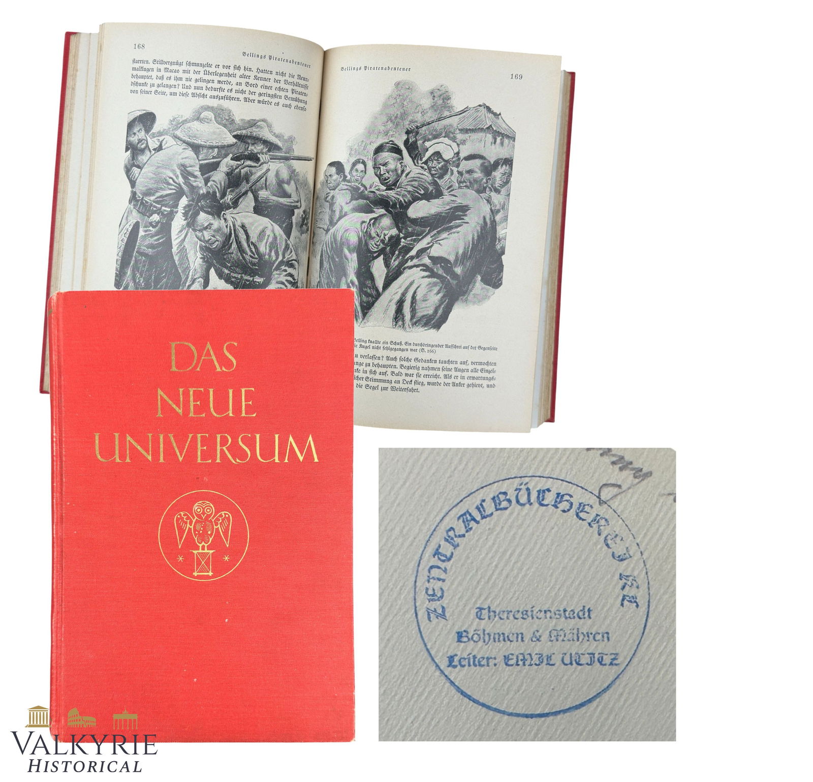 Rare German book "The New Universe" Volume 52 From the Library of KL Theresienstadt: Rare German book entitled "The New Universe" Volume 52. It beonged to the Library of the Getto/concentration camp Theresienstadt in Czech Republic as it can be seen from the ink stamp of the camp libr