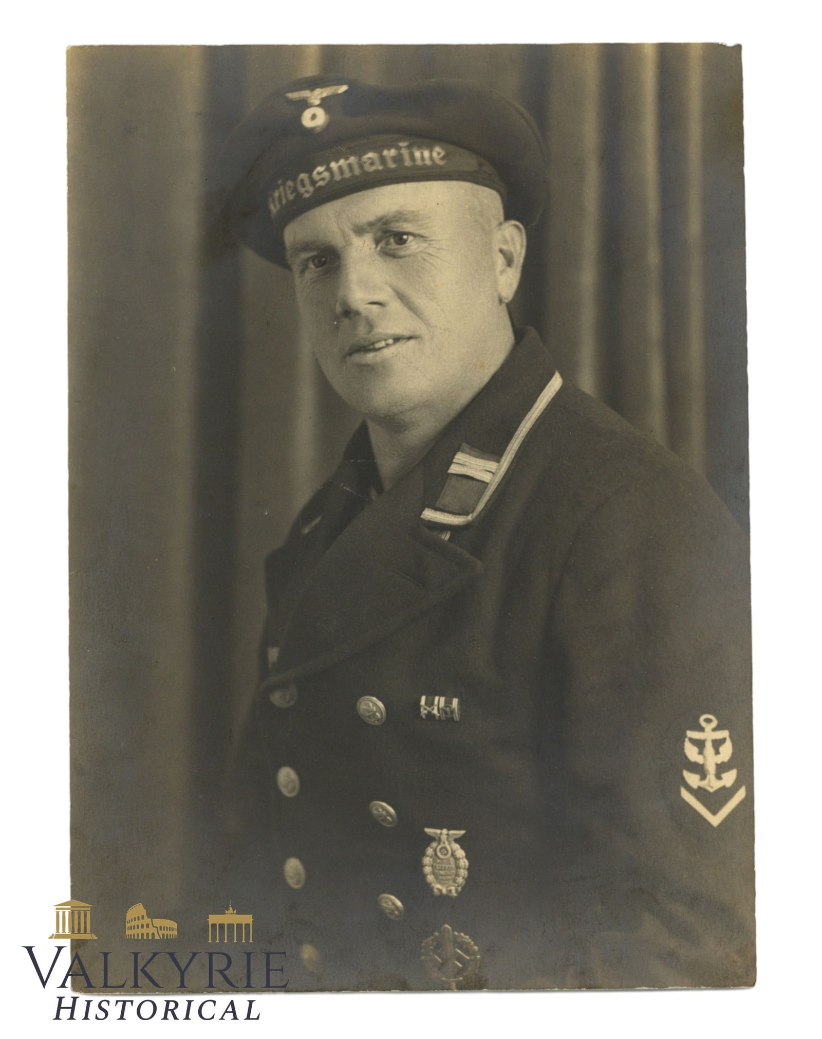 Big Format Studio Portrait of a German Kriegsmarine Member Wearing the SA-Braunschweig Badge of 1931 (1 of 2)