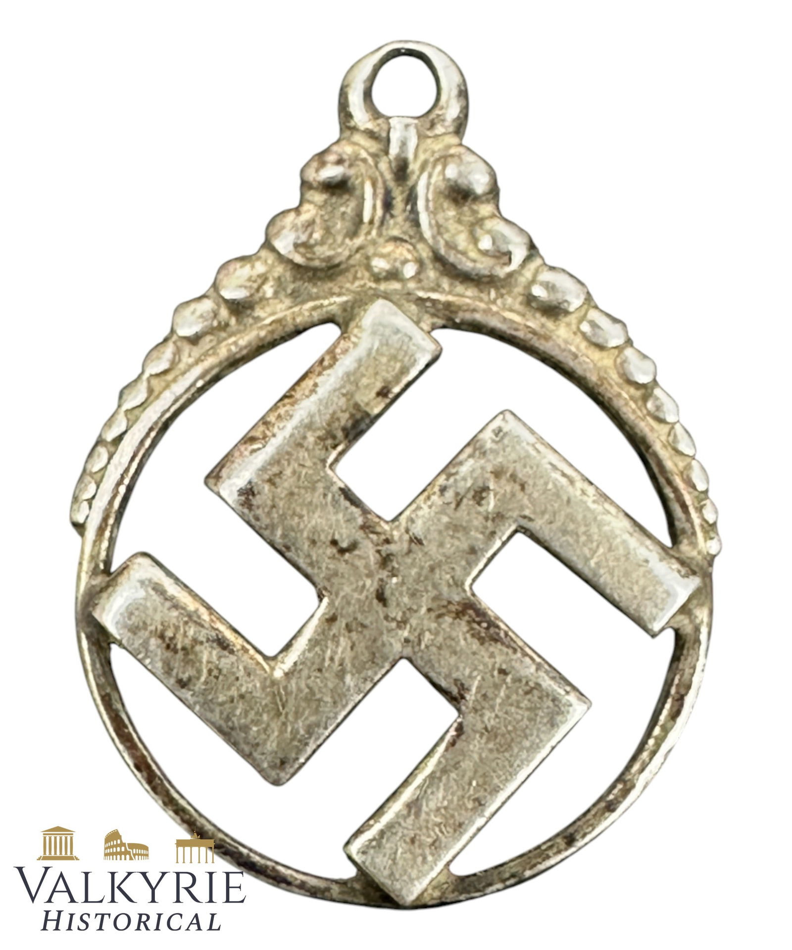 Silver Made Pendant With Swastika - Hanging Ring Missing: Silver Made Pendant With Swastika - Hanging Ring Missing. Used during nazi period. All items for this auction will be shipping from Europe. Shipping cost $25 it doesn't matter how many items you win.