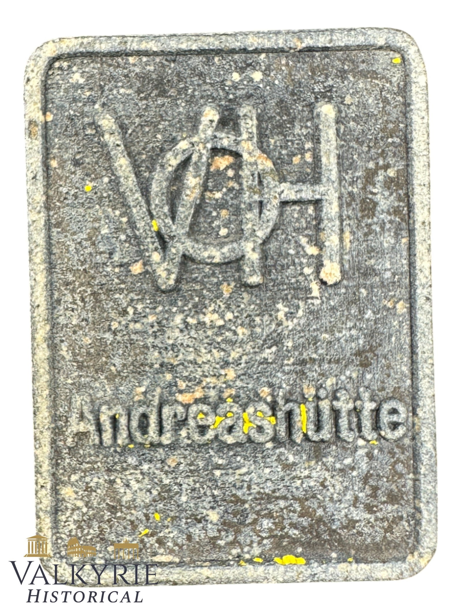 German Company VOH Factory ID Badge Located in Andreashuette - Ground Dug: German Company VOH Factory ID Badge Located in Andreashuette - Ground Dug. Needle System on the reverse broken. Made from zinc. All items for this auction will be shipping from Europe. Shipping cost $