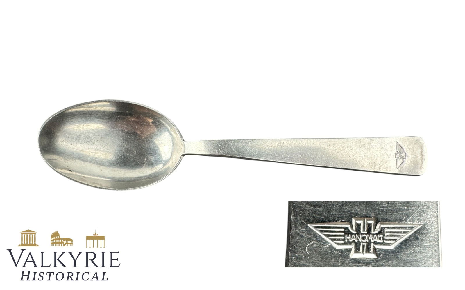 German Nazi Period Dessertspoon With Emblem of HANOMAG: German Nazi Period Dessertspoon With Emblem of HANOMAG, the German Manufacturer of steam locomotives, tractors, trucks and military vehicles based in Hanover. Spoon manufactured by Art. Krupp Bendorf