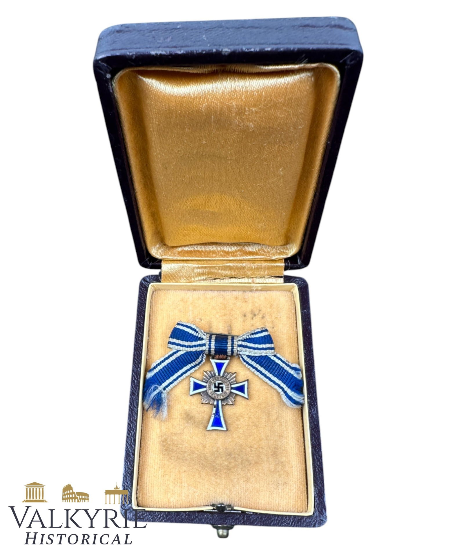 Nazi Award "German Mother's Cross" Miniature With Case - Gold Category: Nazi Award "German Mother's Cross" Miniature With Case - Gold Category. With original ribbon in bow configuration. Rare to get it. All items for this auction will be shipping from Europe. Shipping cos