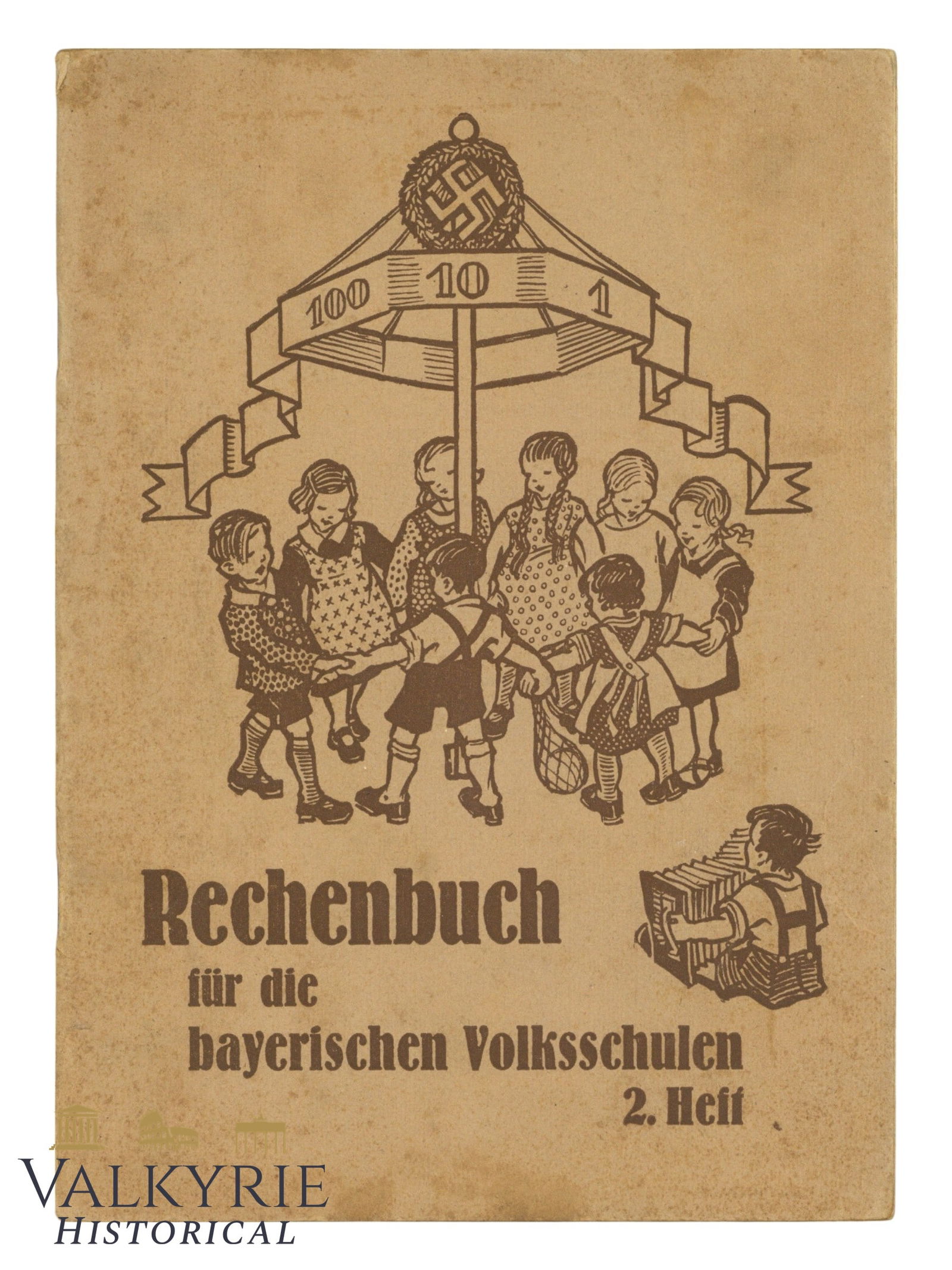 Used German Maths Book for Bavarian Elementary Schools - Nazi Period: Used German Maths Book for Bavarian Elementary Schools - Nazi Period. We can see swastikas and other details of the indoctrination of the children since very early ages. All items for this auction wil